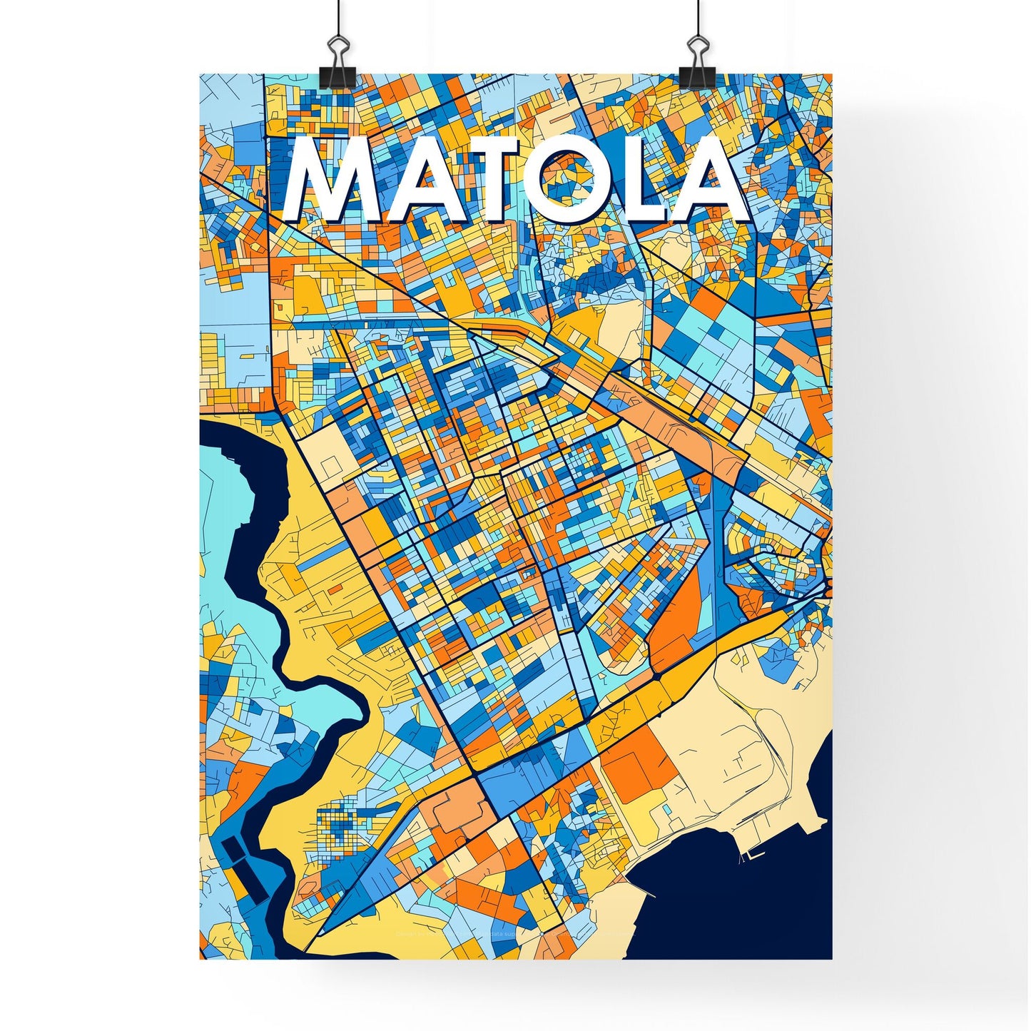 MATOLA MOZAMBIQUE Vibrant Colorful Art Map Poster Blue Orange