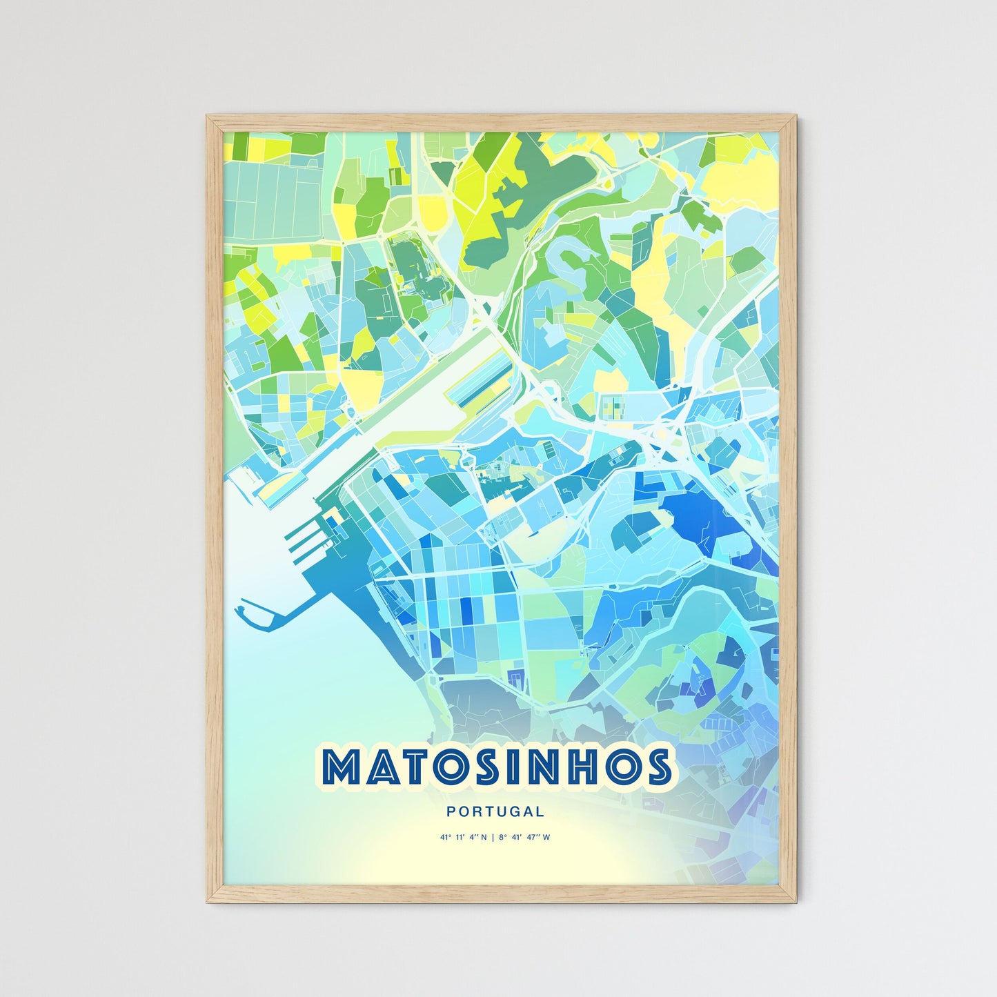 Colorful Matosinhos Portugal Fine Art Map Cool Blue