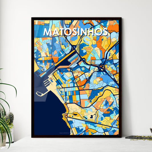 MATOSINHOS PORTUGAL Vibrant Colorful Art Map Poster Blue Orange