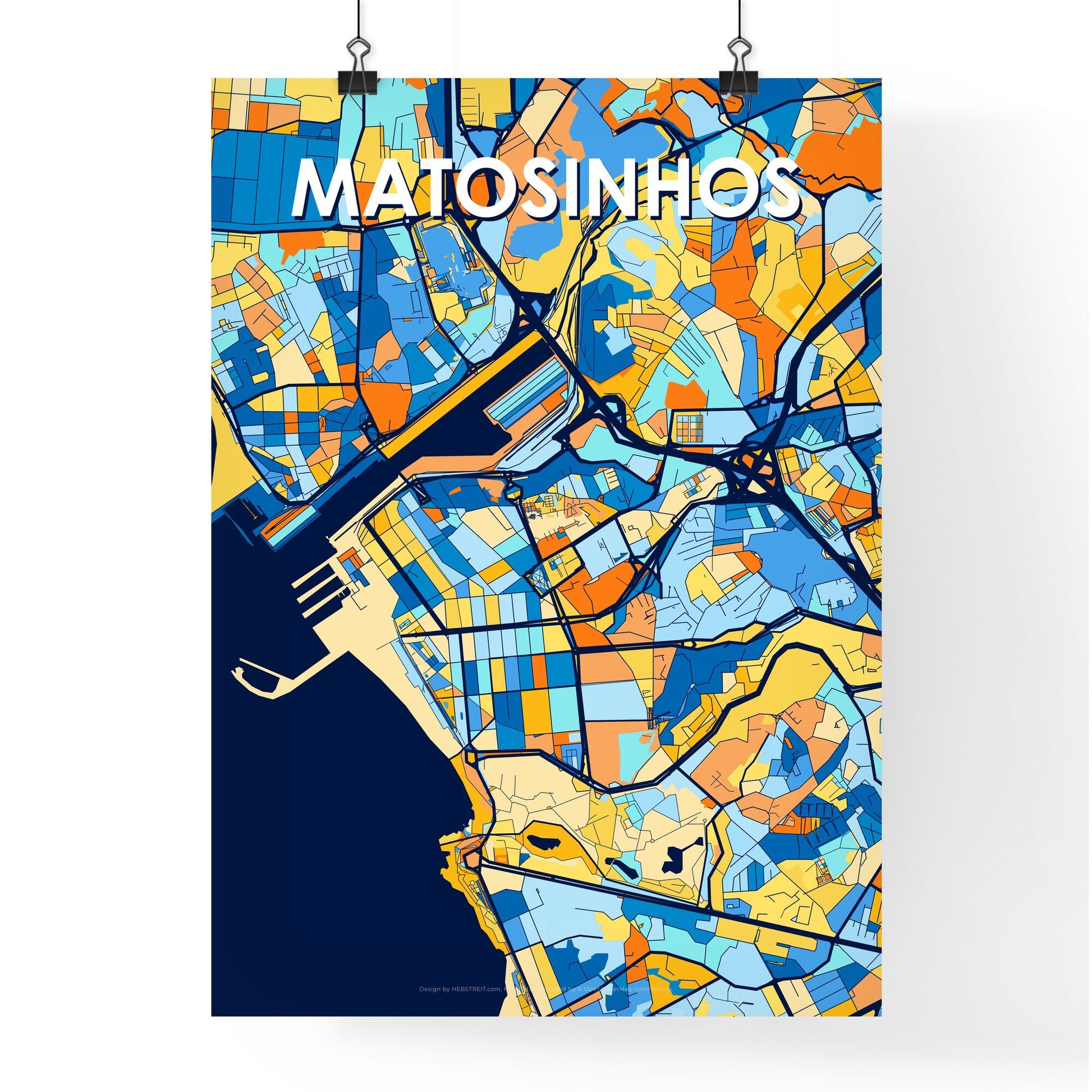 MATOSINHOS PORTUGAL Vibrant Colorful Art Map Poster Blue Orange