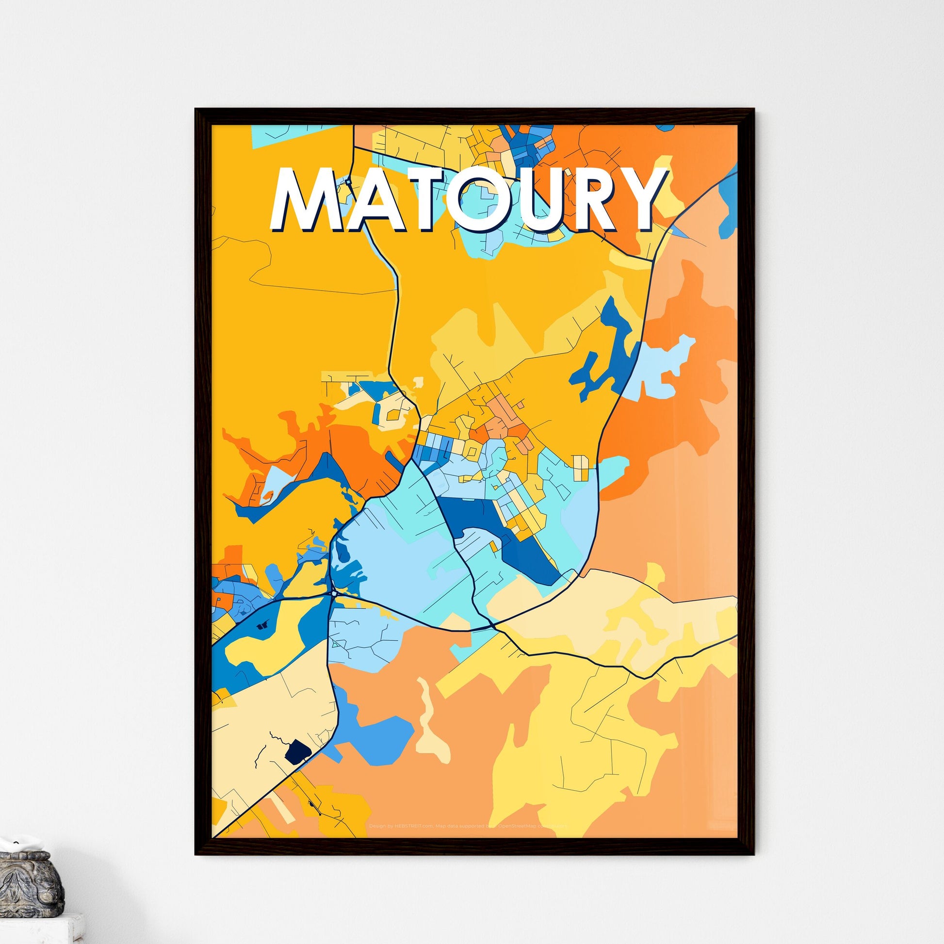 MATOURY FRANCE Vibrant Colorful Art Map Poster Blue Orange