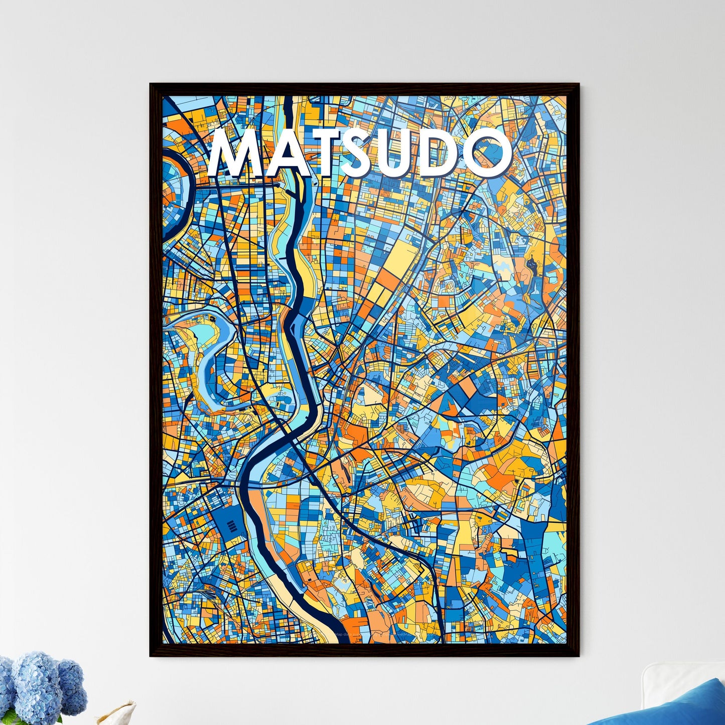 MATSUDO JAPAN Vibrant Colorful Art Map Poster Blue Orange