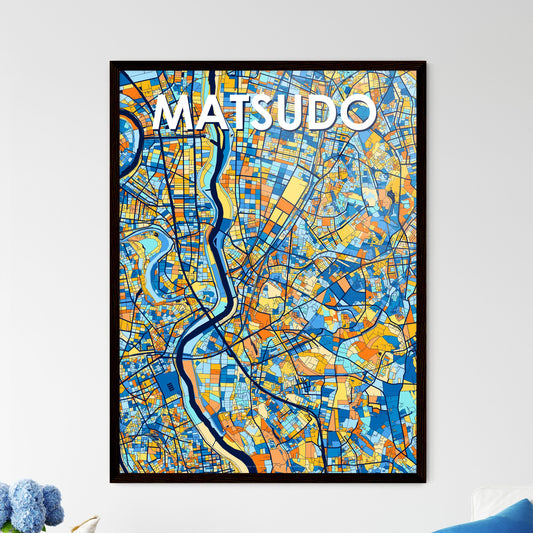 MATSUDO JAPAN Vibrant Colorful Art Map Poster Blue Orange