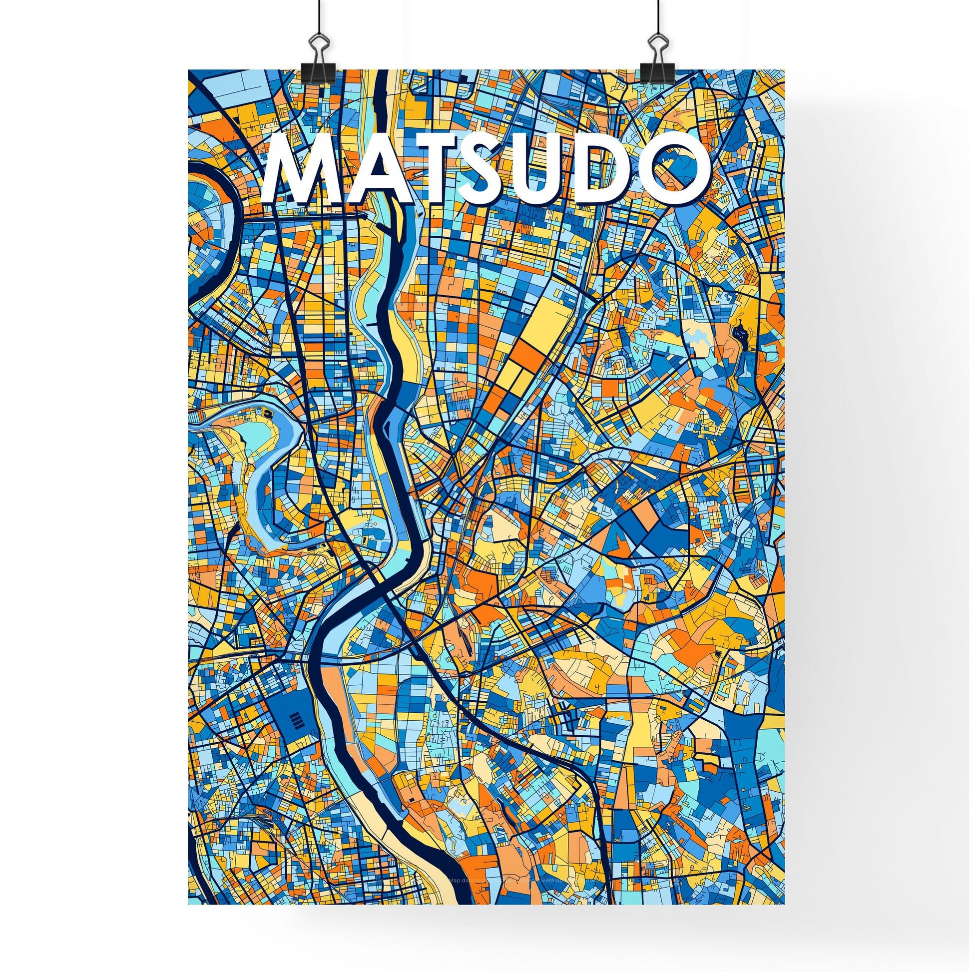 MATSUDO JAPAN Vibrant Colorful Art Map Poster Blue Orange