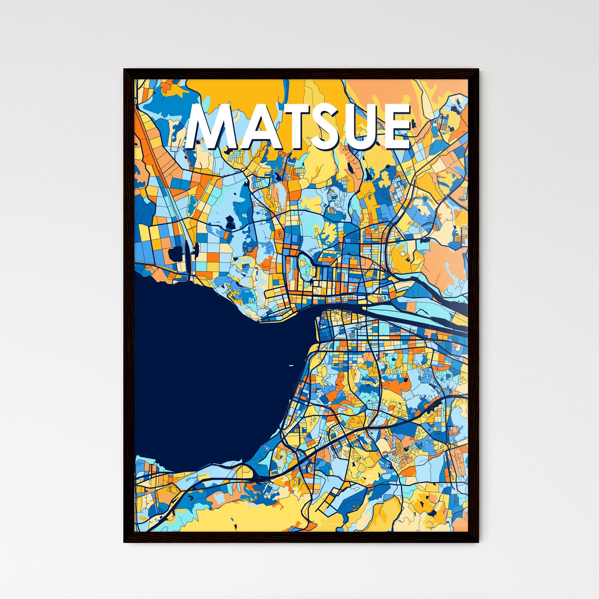 MATSUE JAPAN Vibrant Colorful Art Map Poster Blue Orange