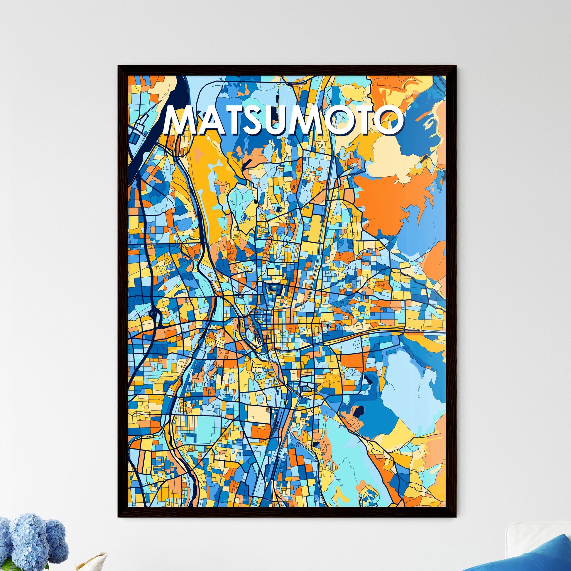 MATSUMOTO JAPAN Vibrant Colorful Art Map Poster Blue Orange