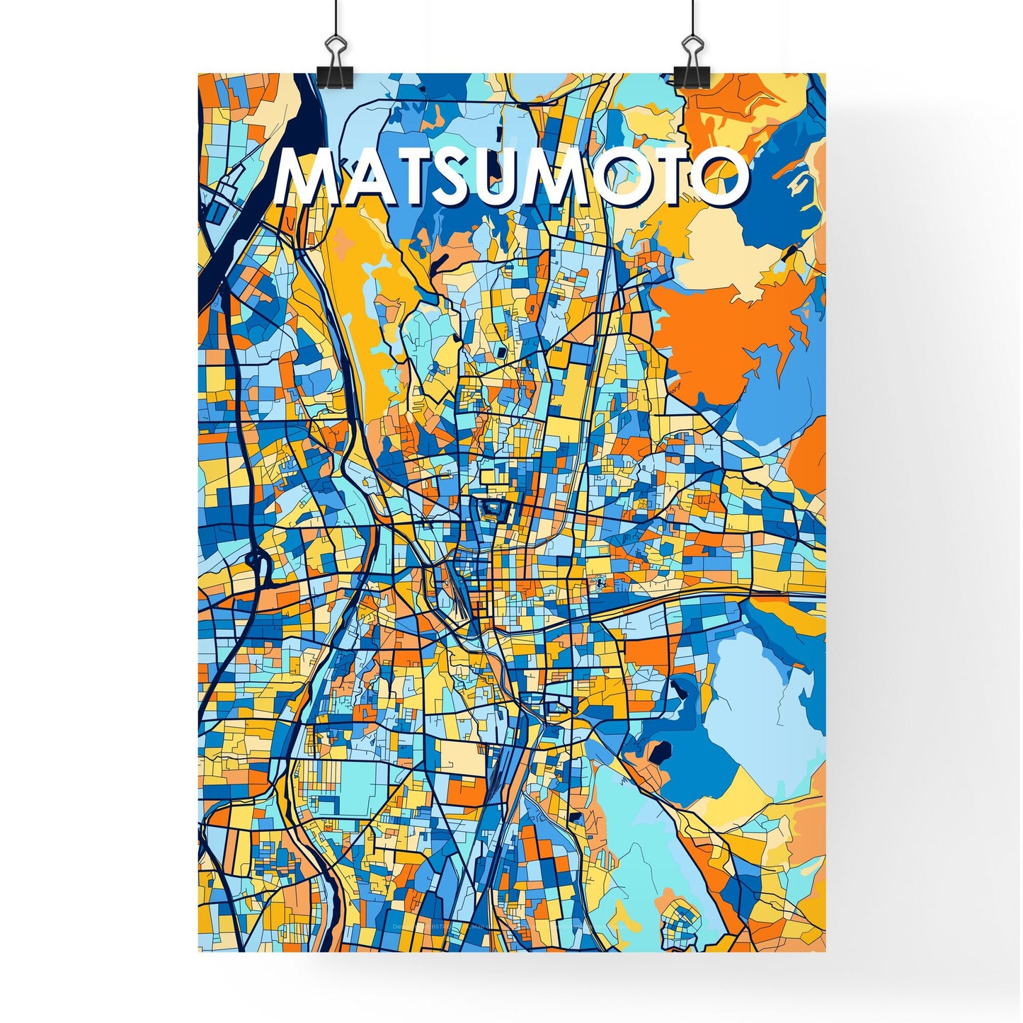 MATSUMOTO JAPAN Vibrant Colorful Art Map Poster Blue Orange