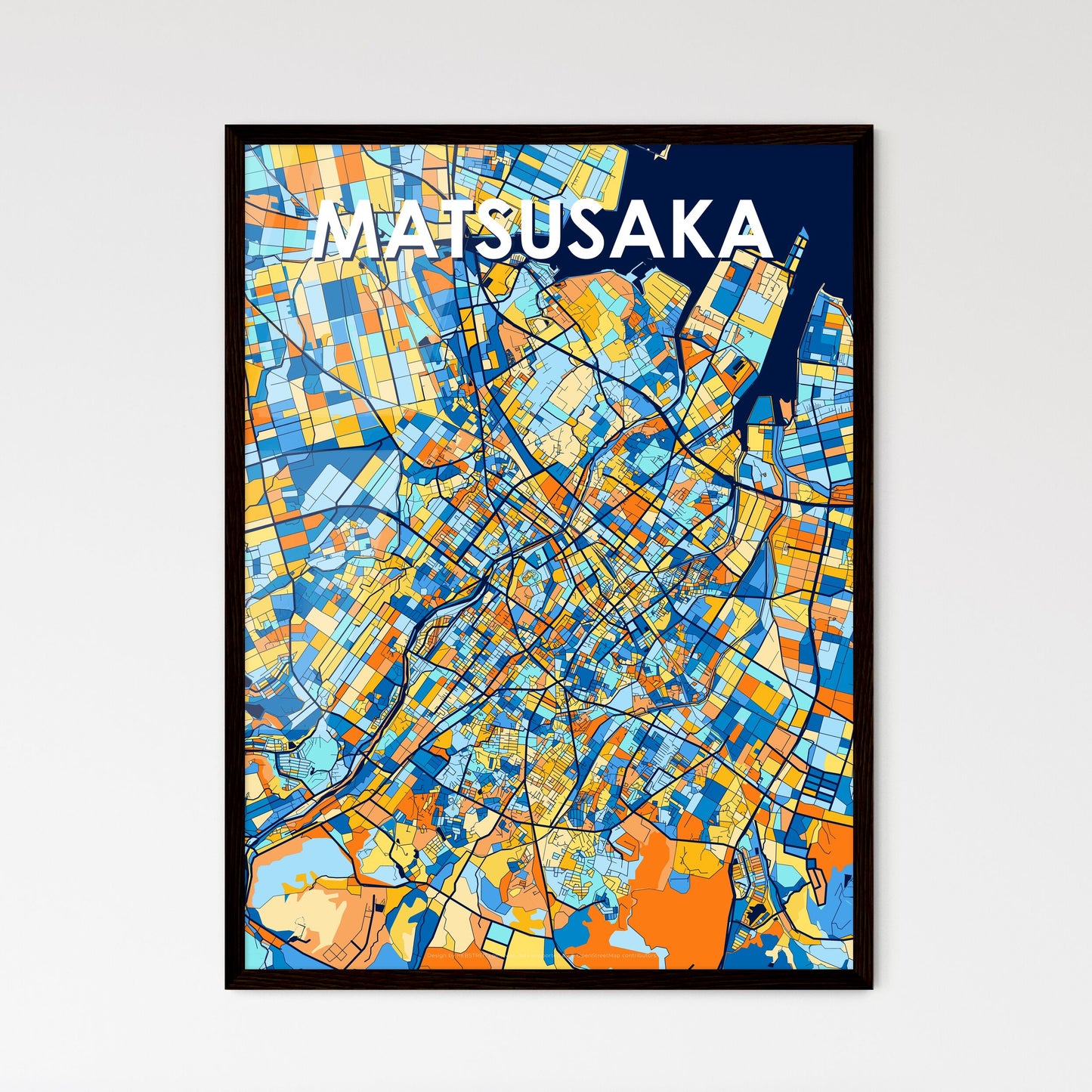 MATSUSAKA JAPAN Vibrant Colorful Art Map Poster Blue Orange