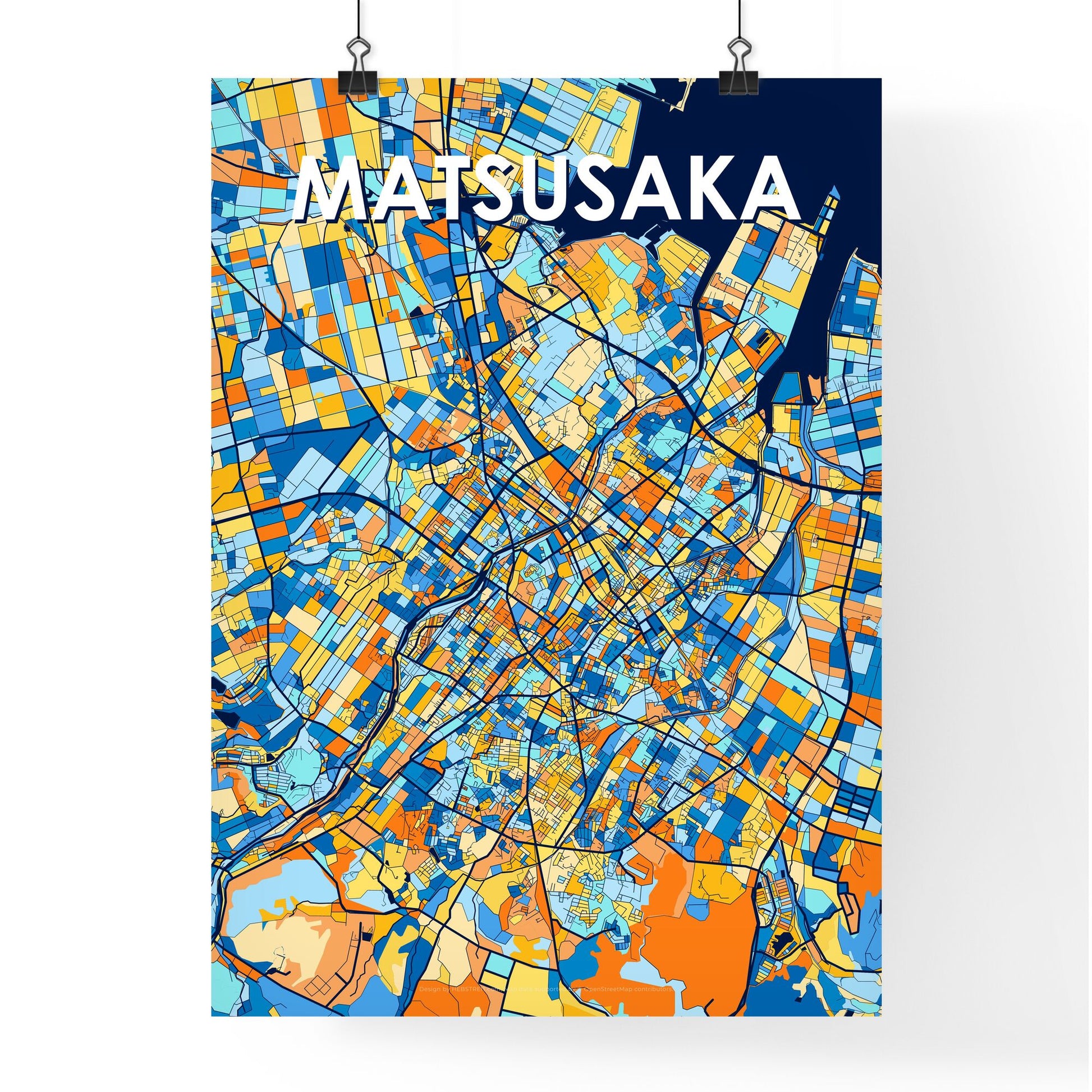 MATSUSAKA JAPAN Vibrant Colorful Art Map Poster Blue Orange