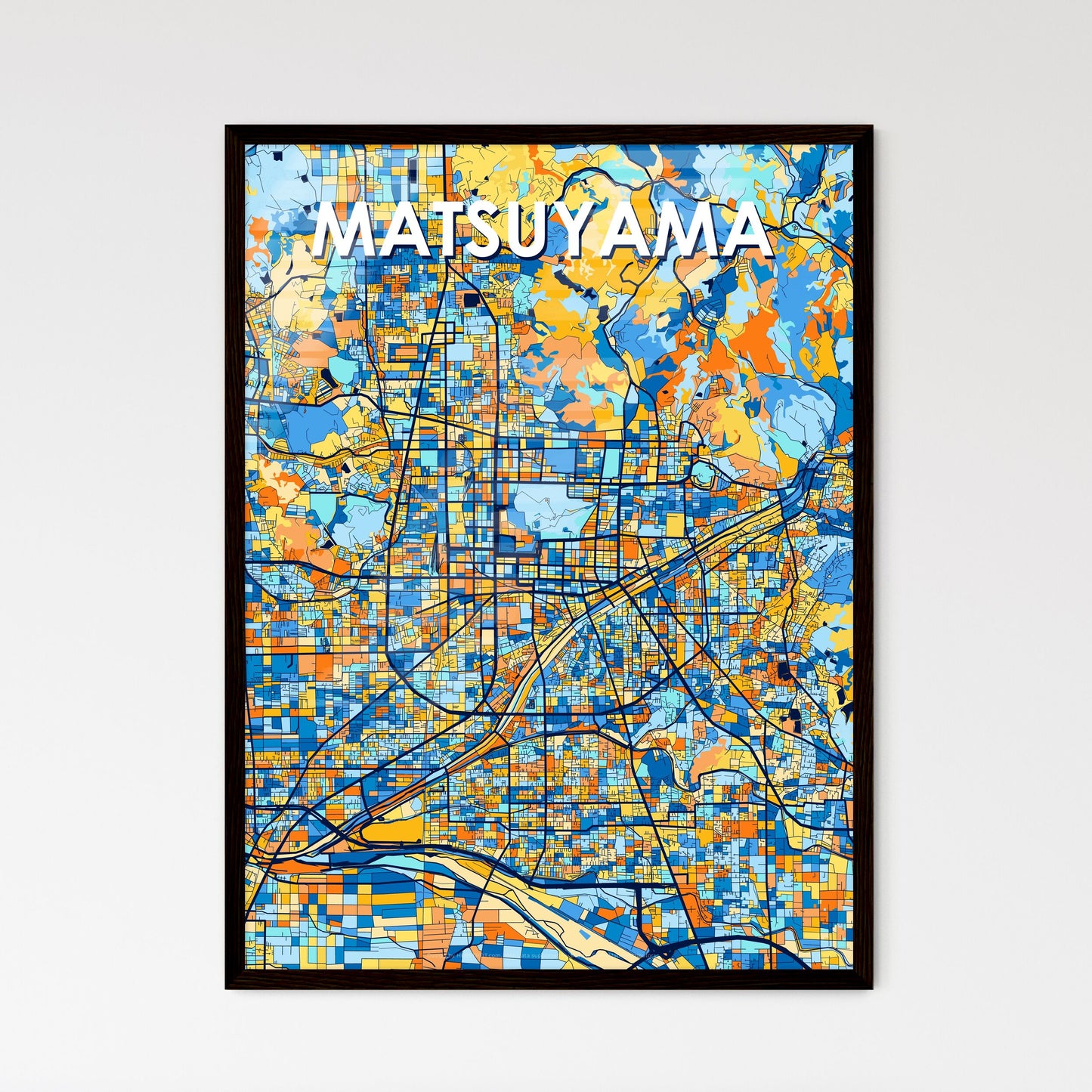 MATSUYAMA JAPAN Vibrant Colorful Art Map Poster Blue Orange