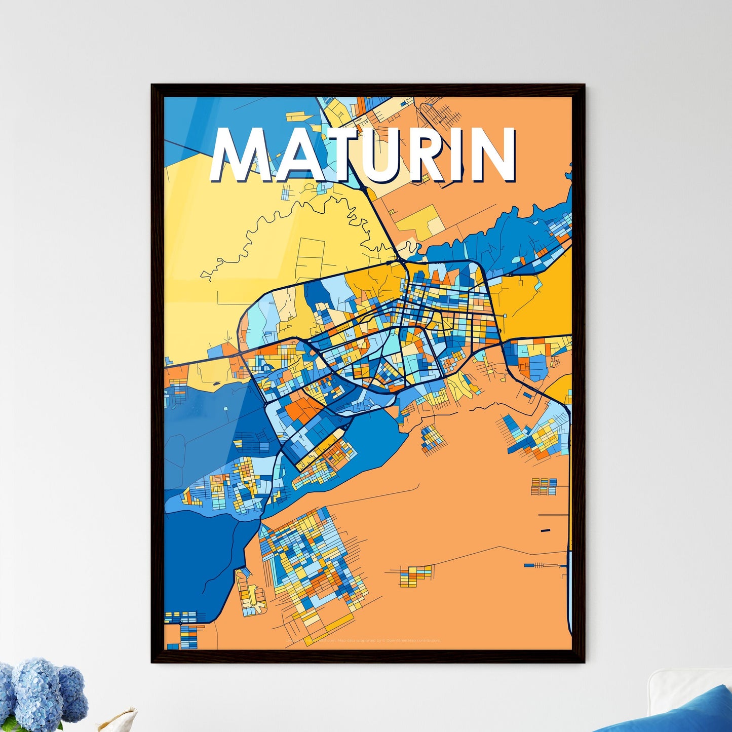 MATURIN VENEZUELA Vibrant Colorful Art Map Poster Blue Orange