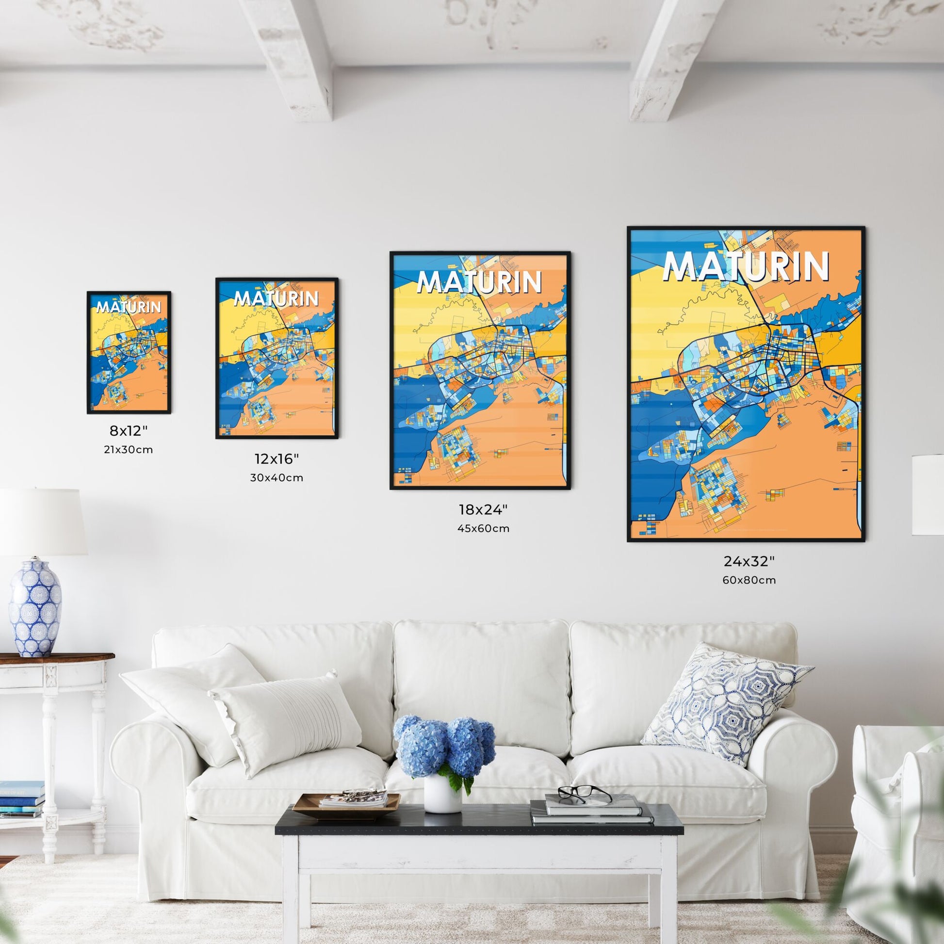 MATURIN VENEZUELA Vibrant Colorful Art Map Poster Blue Orange