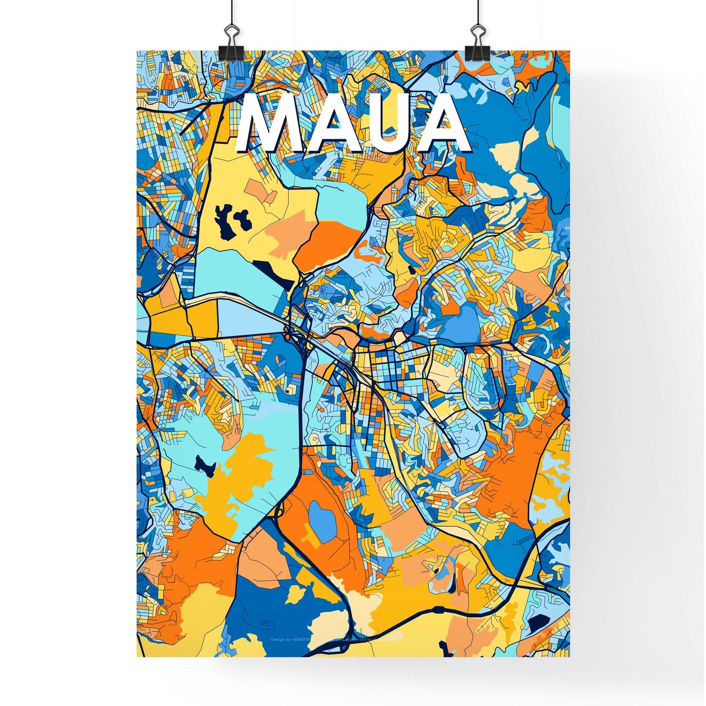 MAUA BRAZIL Vibrant Colorful Art Map Poster Blue Orange