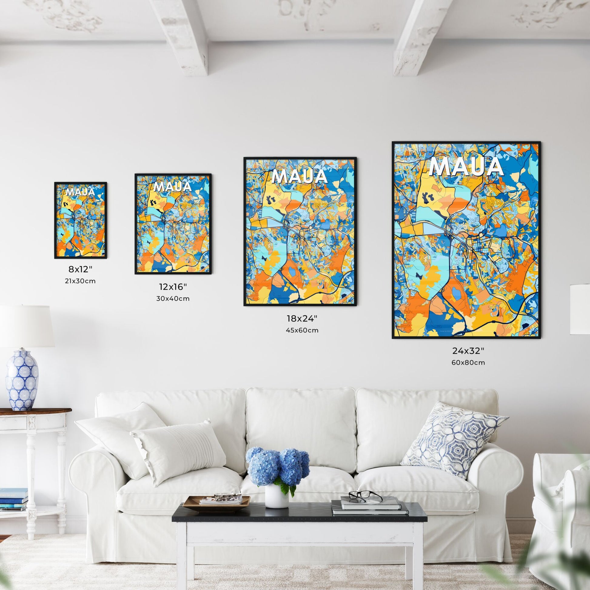 MAUA BRAZIL Vibrant Colorful Art Map Poster Blue Orange