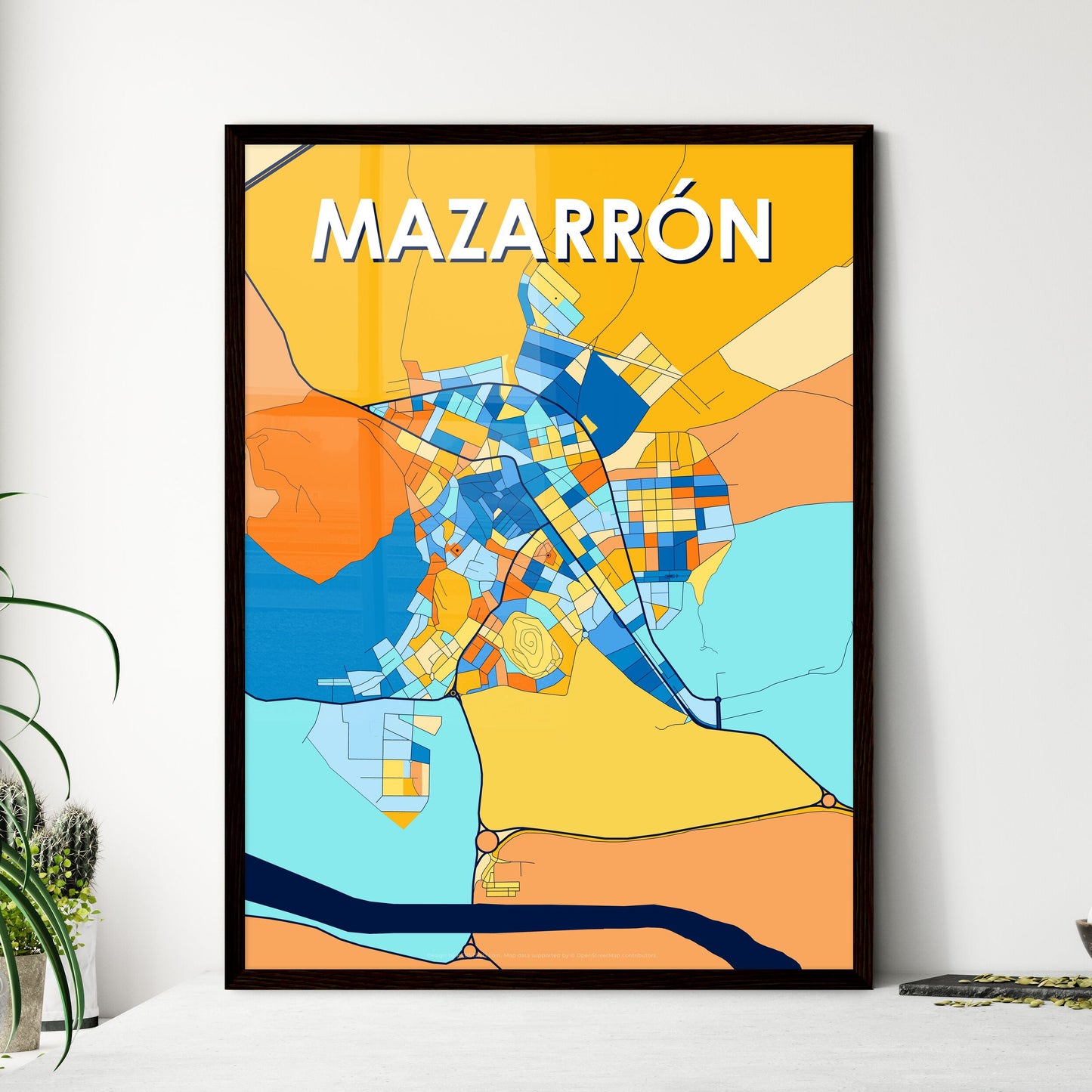 MAZARRÓN SPAIN Vibrant Colorful Art Map Poster Blue Orange