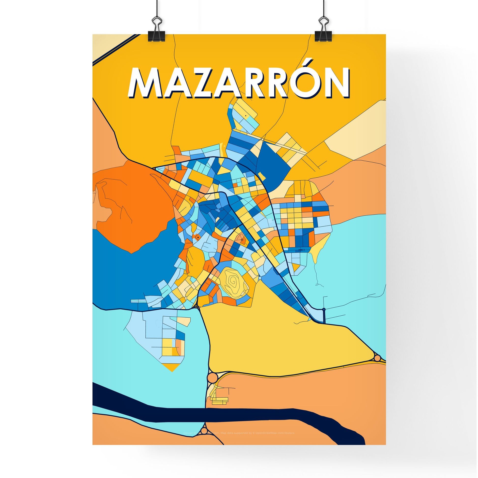 MAZARRÓN SPAIN Vibrant Colorful Art Map Poster Blue Orange