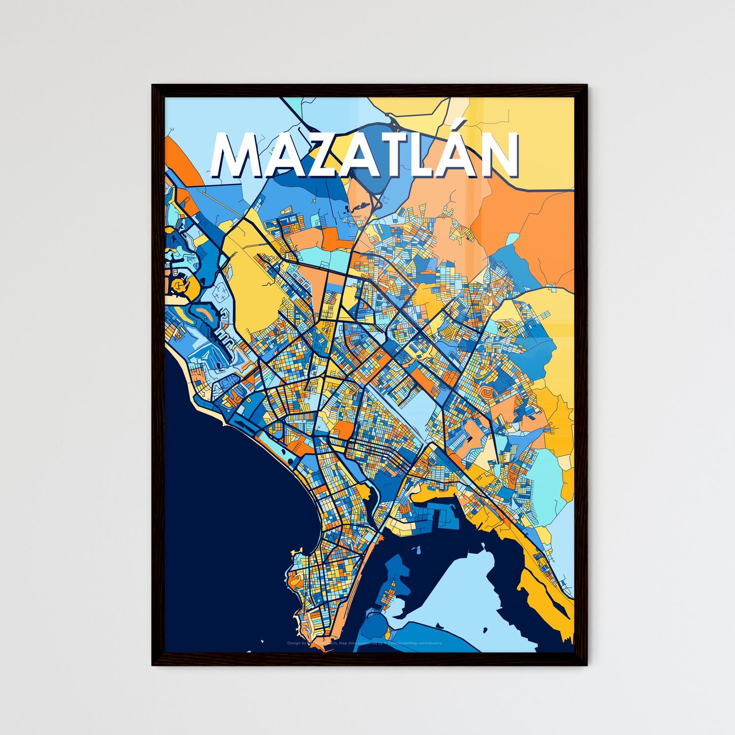 MAZATLÁN MEXICO Vibrant Colorful Art Map Poster Blue Orange