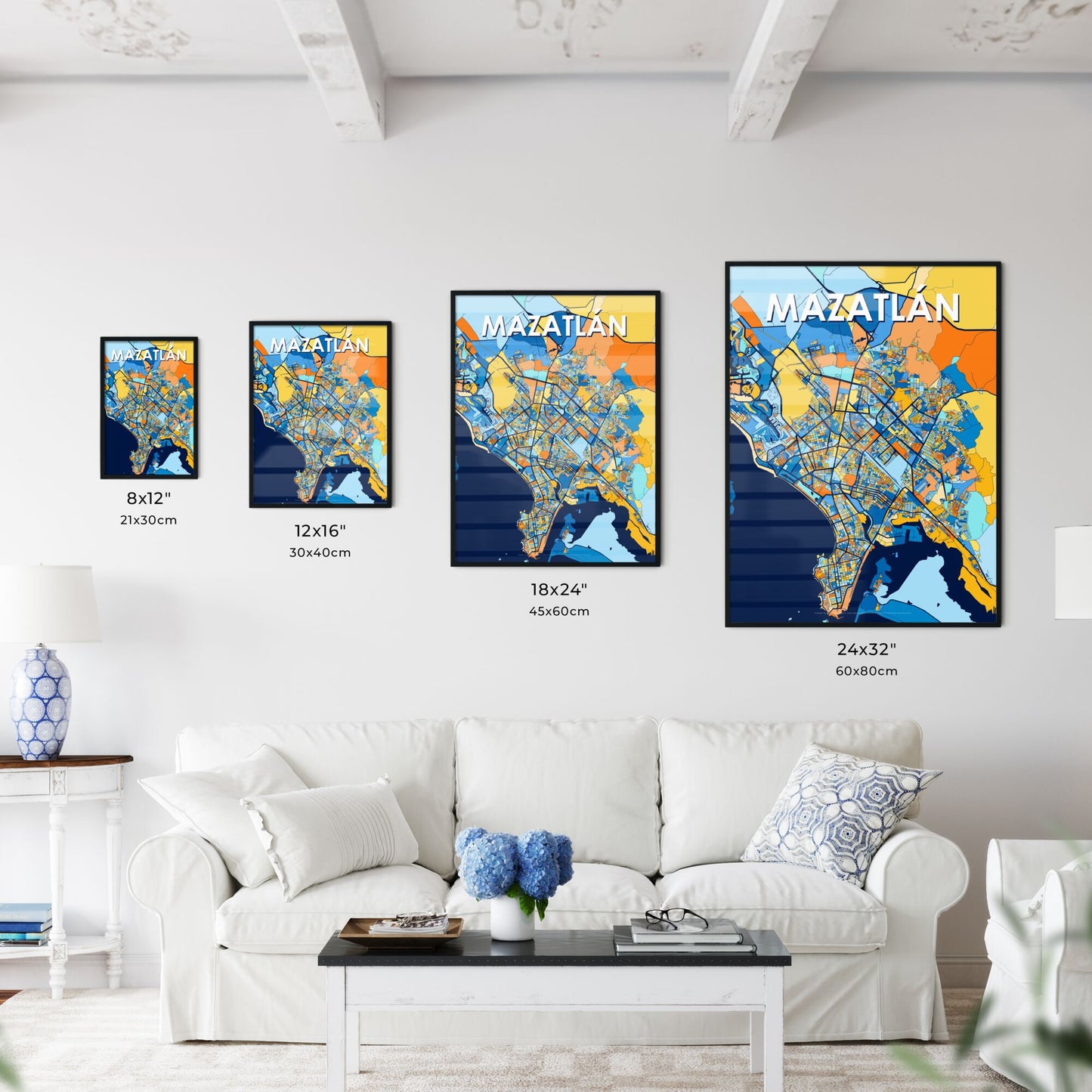 MAZATLÁN MEXICO Vibrant Colorful Art Map Poster Blue Orange