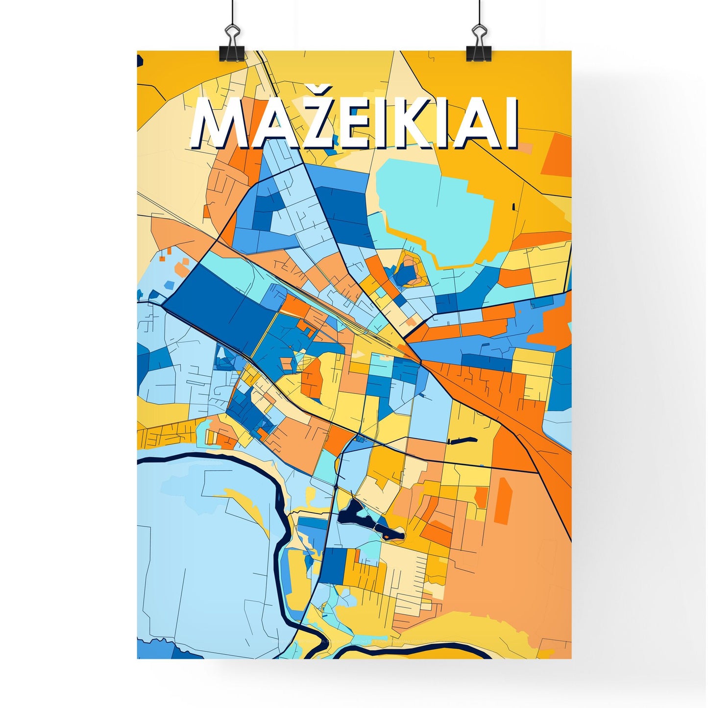 MAŽEIKIAI LITHUANIA Vibrant Colorful Art Map Poster