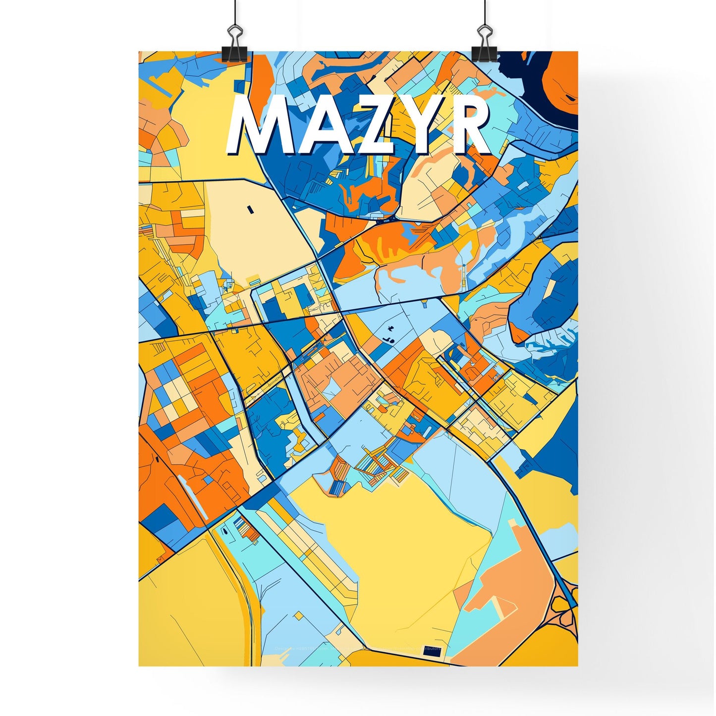 MAZYR BELARUS Vibrant Colorful Art Map Poster