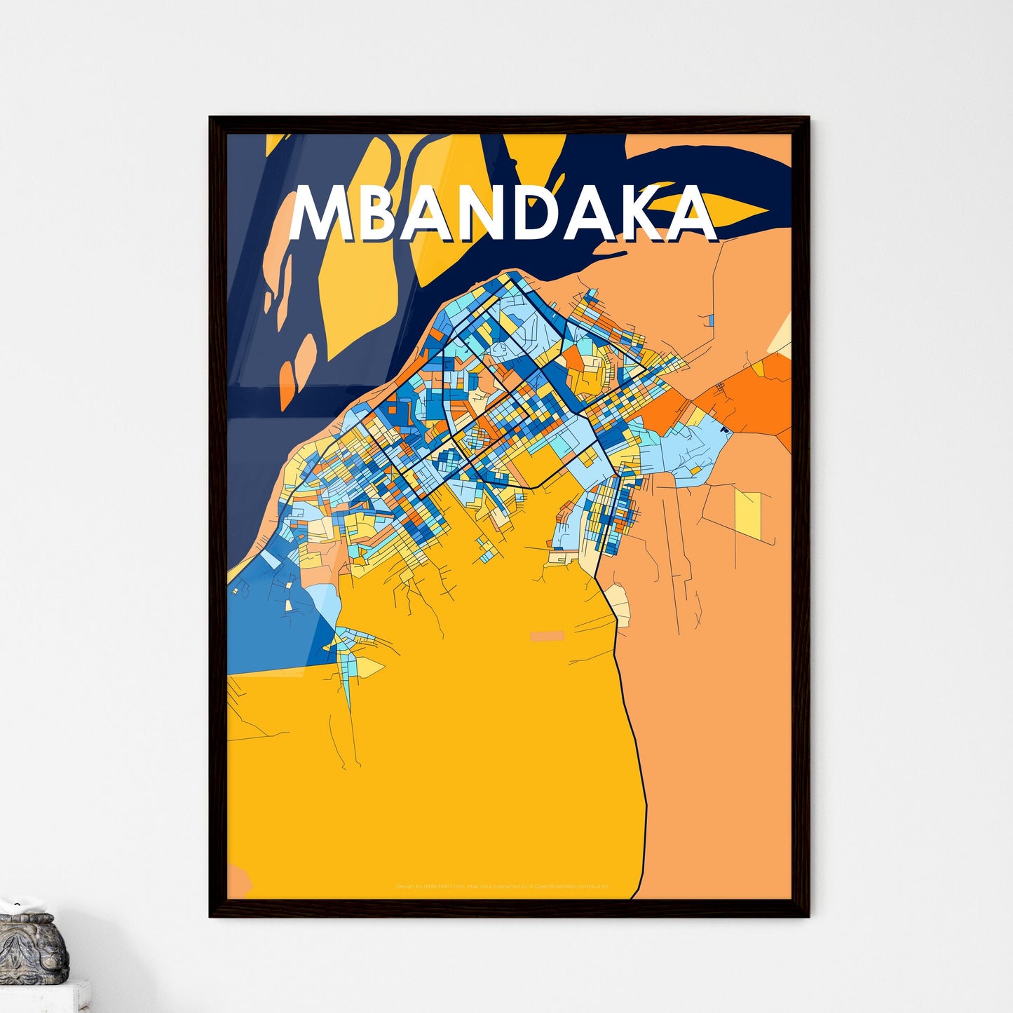 MBANDAKA DR CONGO Vibrant Colorful Art Map Poster Blue Orange