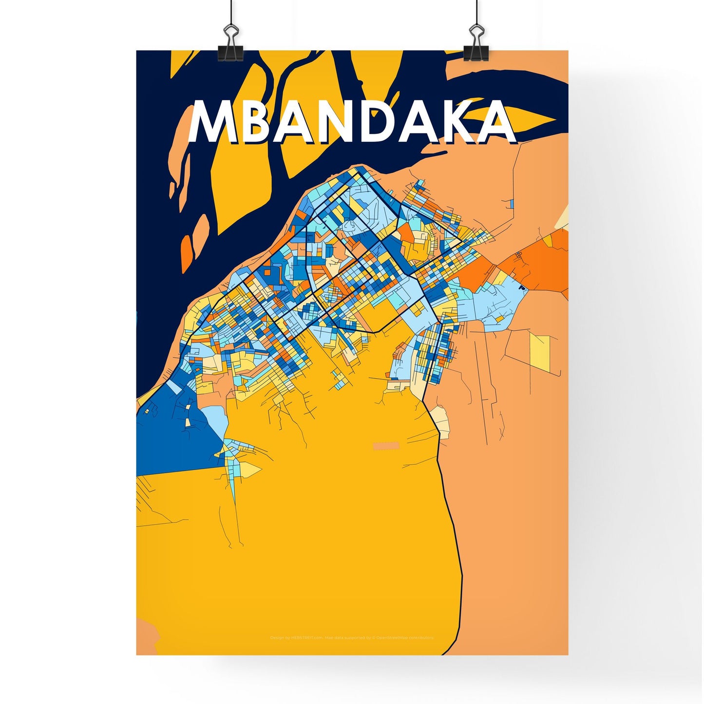 MBANDAKA DR CONGO Vibrant Colorful Art Map Poster Blue Orange