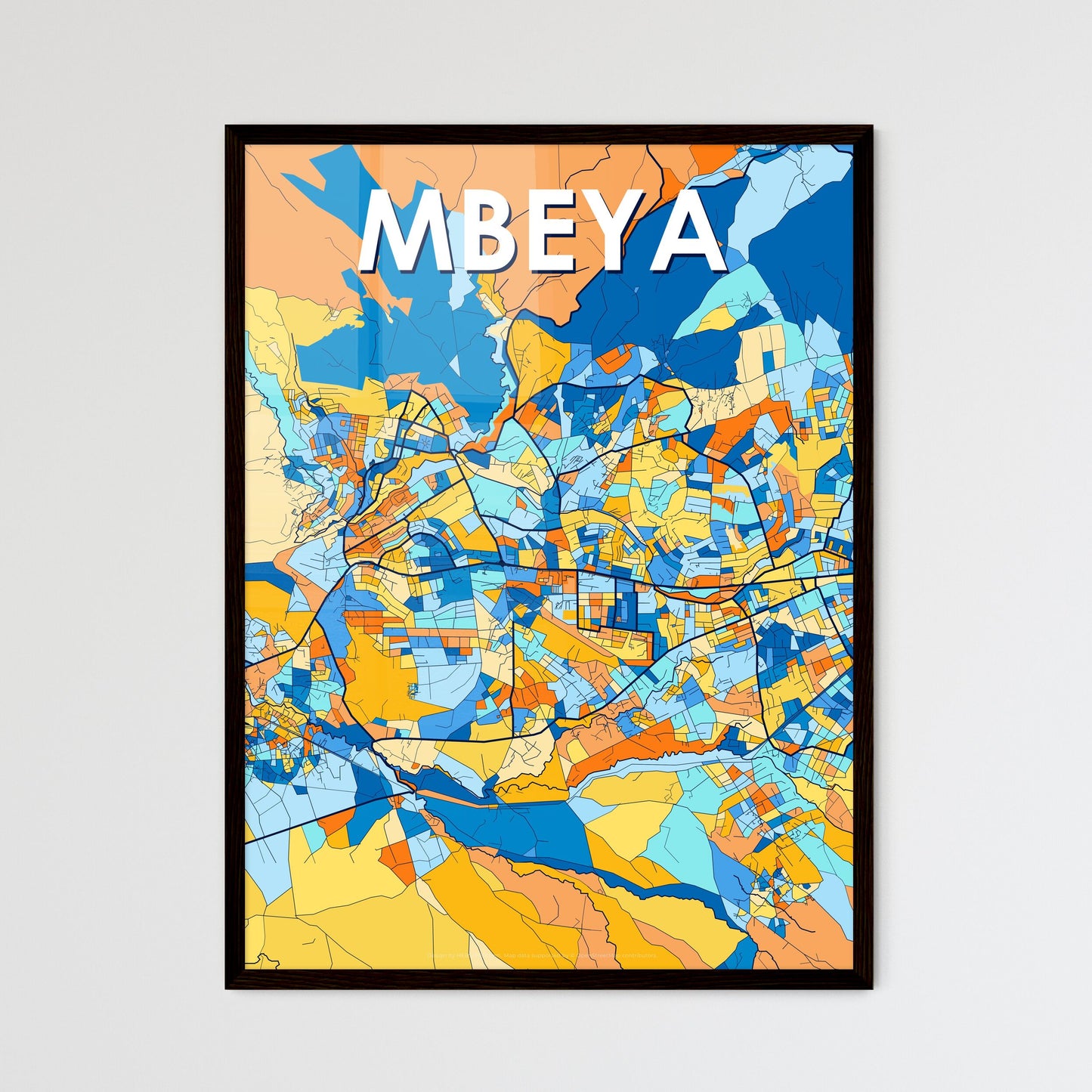 MBEYA TANZANIA Vibrant Colorful Art Map Poster Blue Orange