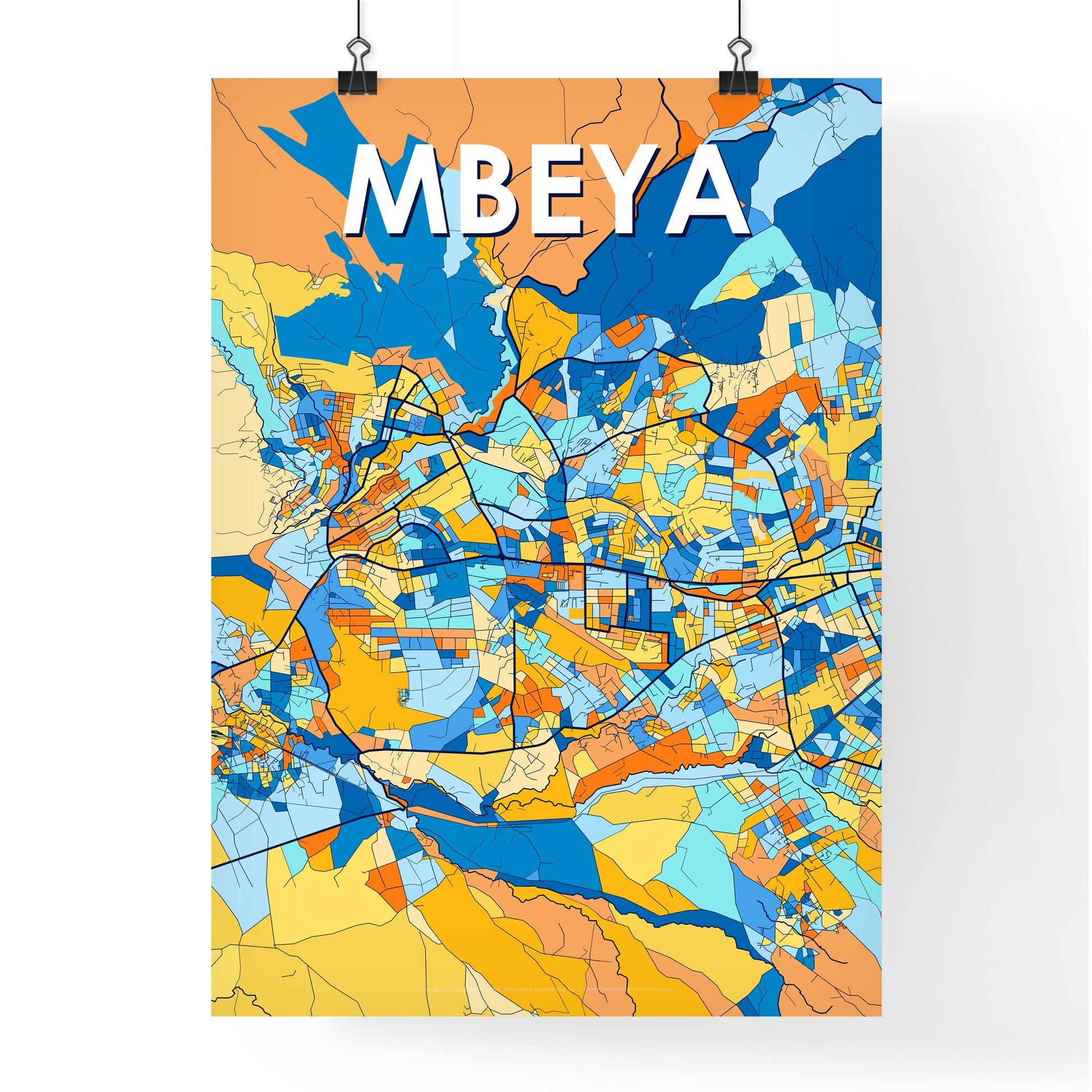 MBEYA TANZANIA Vibrant Colorful Art Map Poster Blue Orange