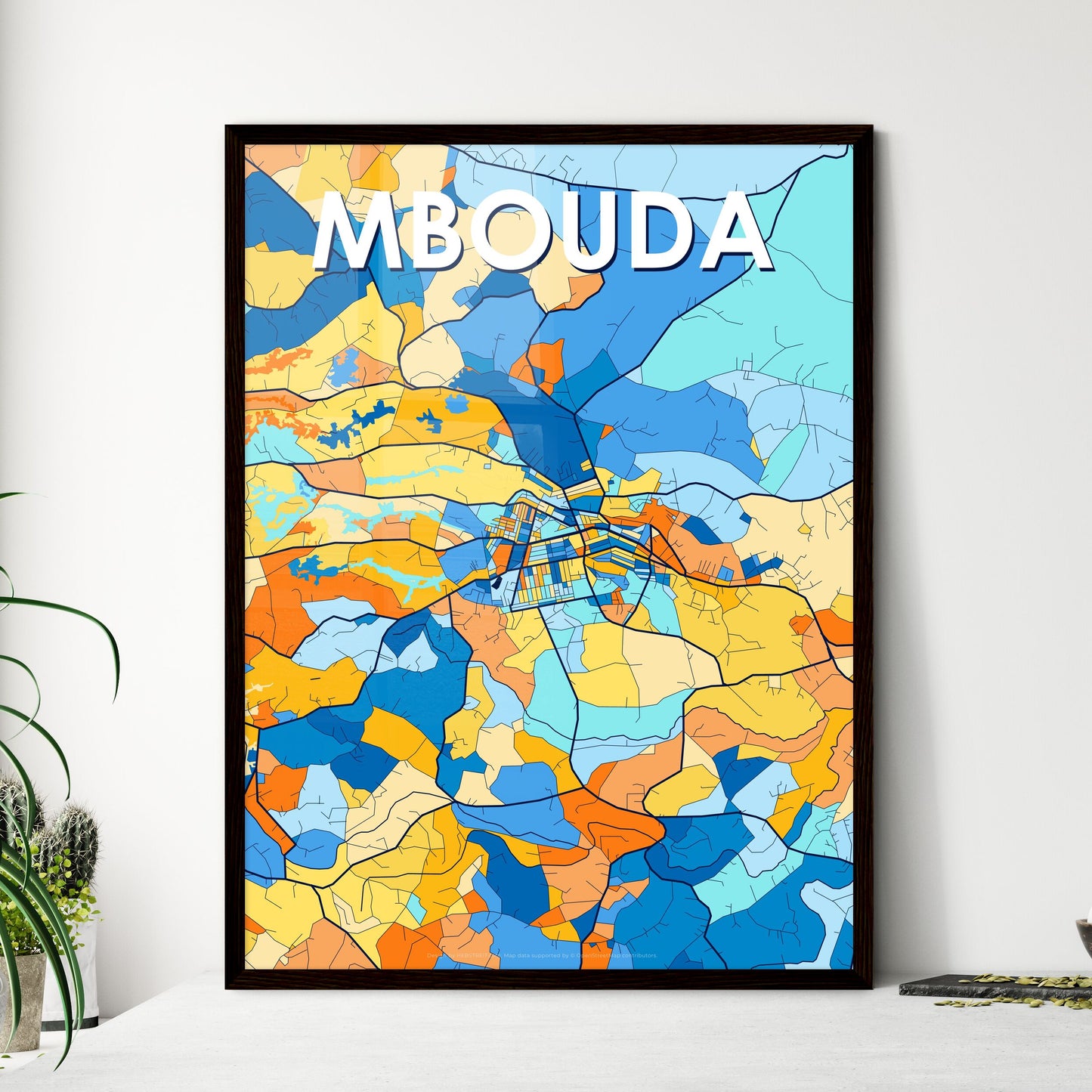 MBOUDA CAMEROON Vibrant Colorful Art Map Poster Blue Orange