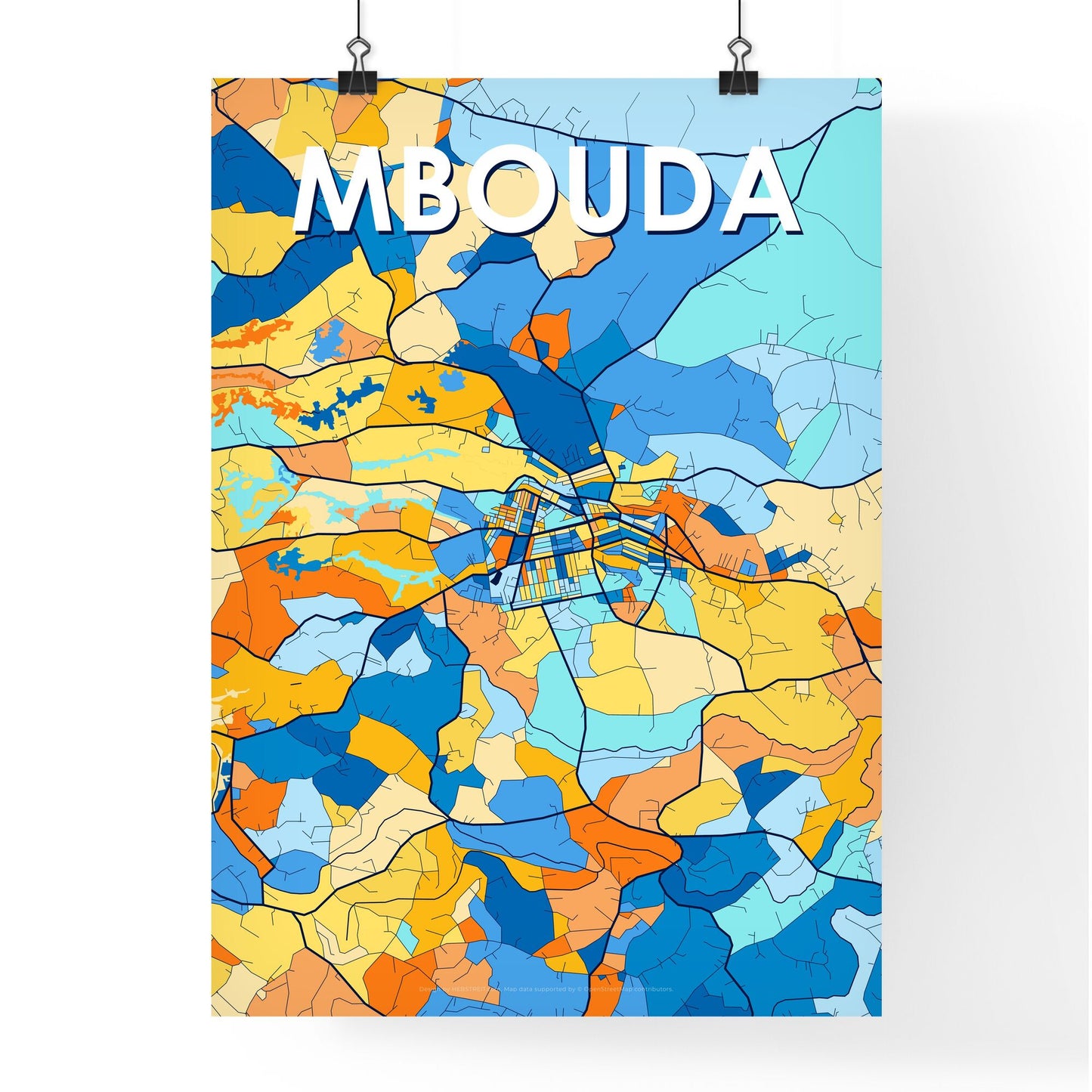 MBOUDA CAMEROON Vibrant Colorful Art Map Poster Blue Orange