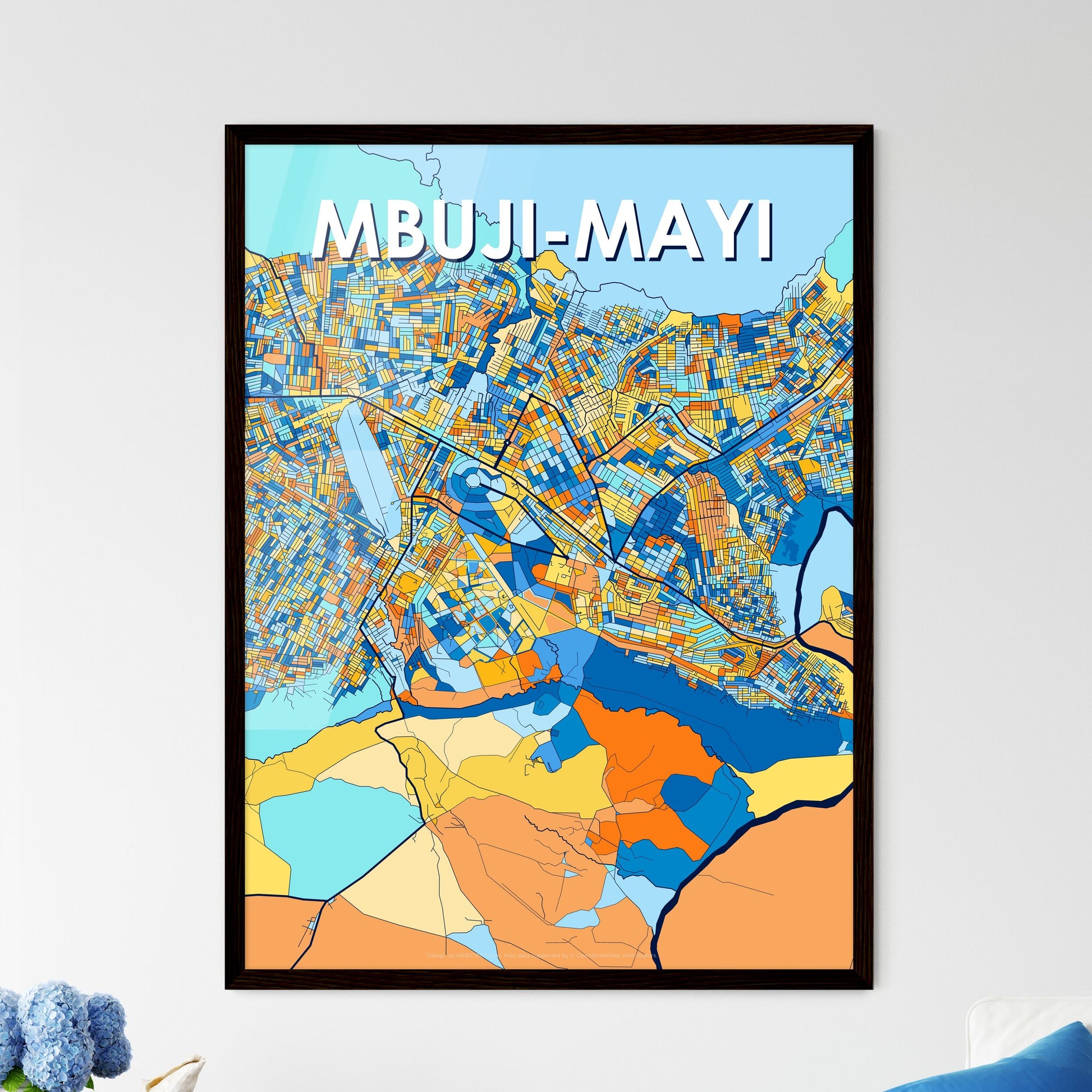 MBUJI-MAYI DR CONGO Vibrant Colorful Art Map Poster Blue Orange