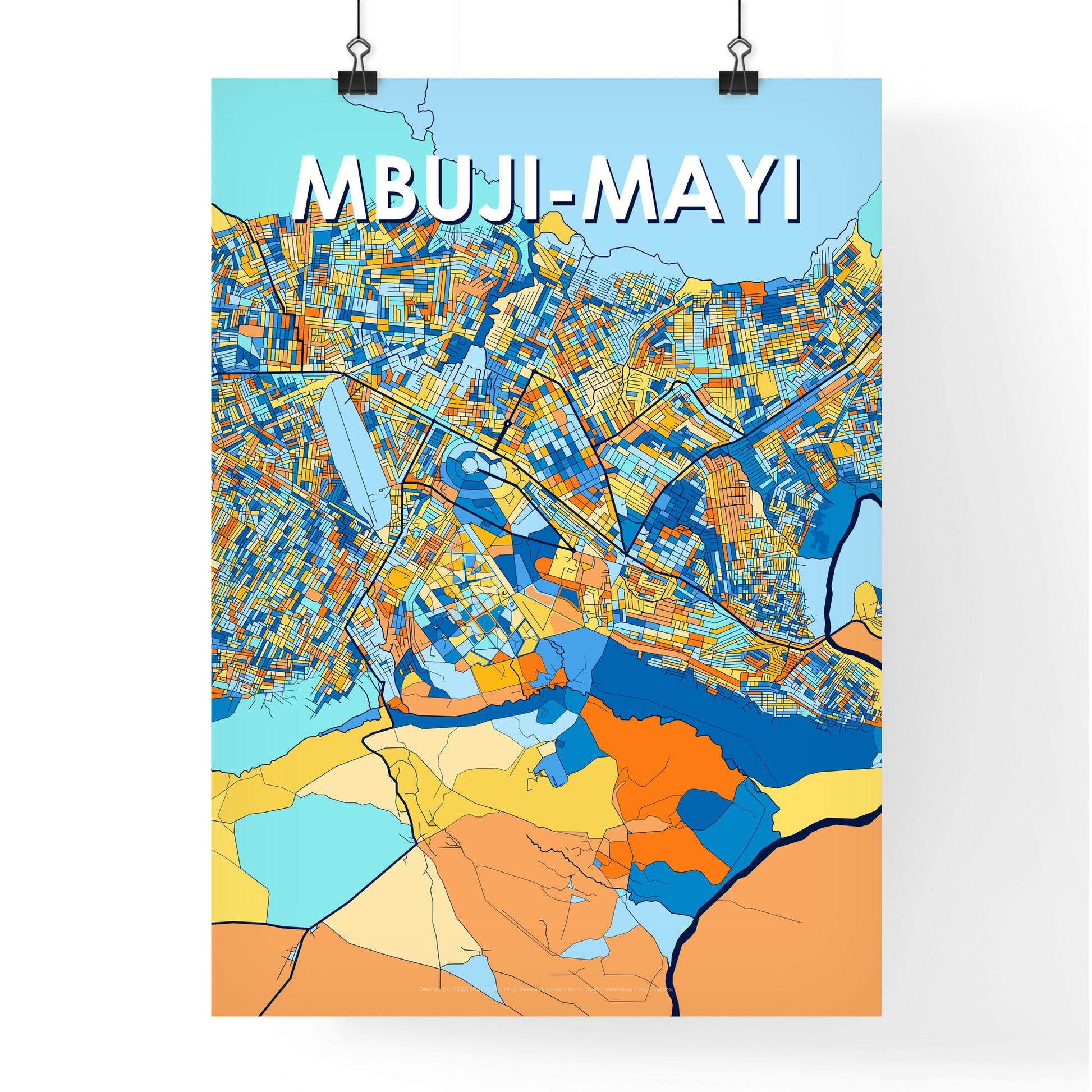 MBUJI-MAYI DR CONGO Vibrant Colorful Art Map Poster Blue Orange