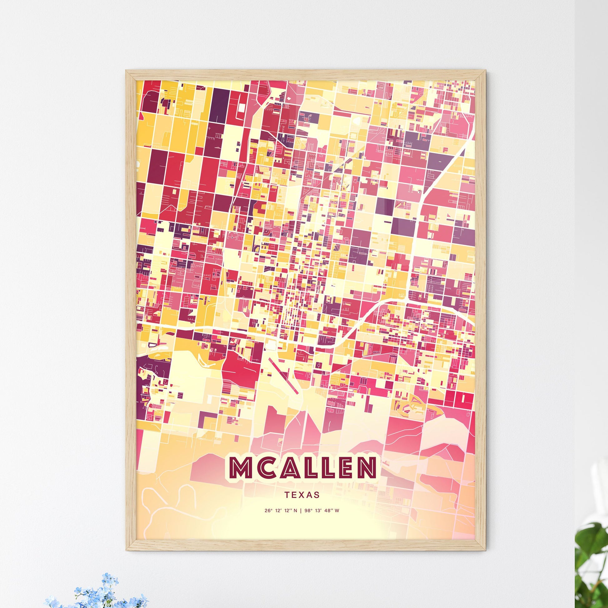 Colorful Mcallen Texas Fine Art Map Hot Red