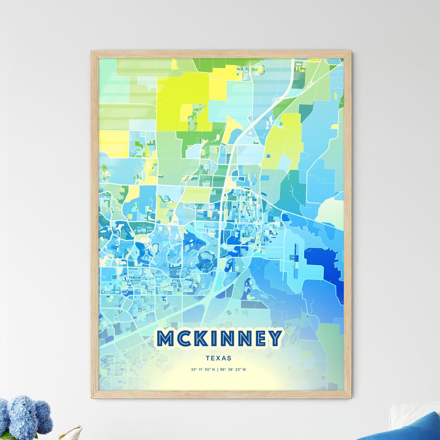 Colorful Mckinney Texas Fine Art Map Cool Blue