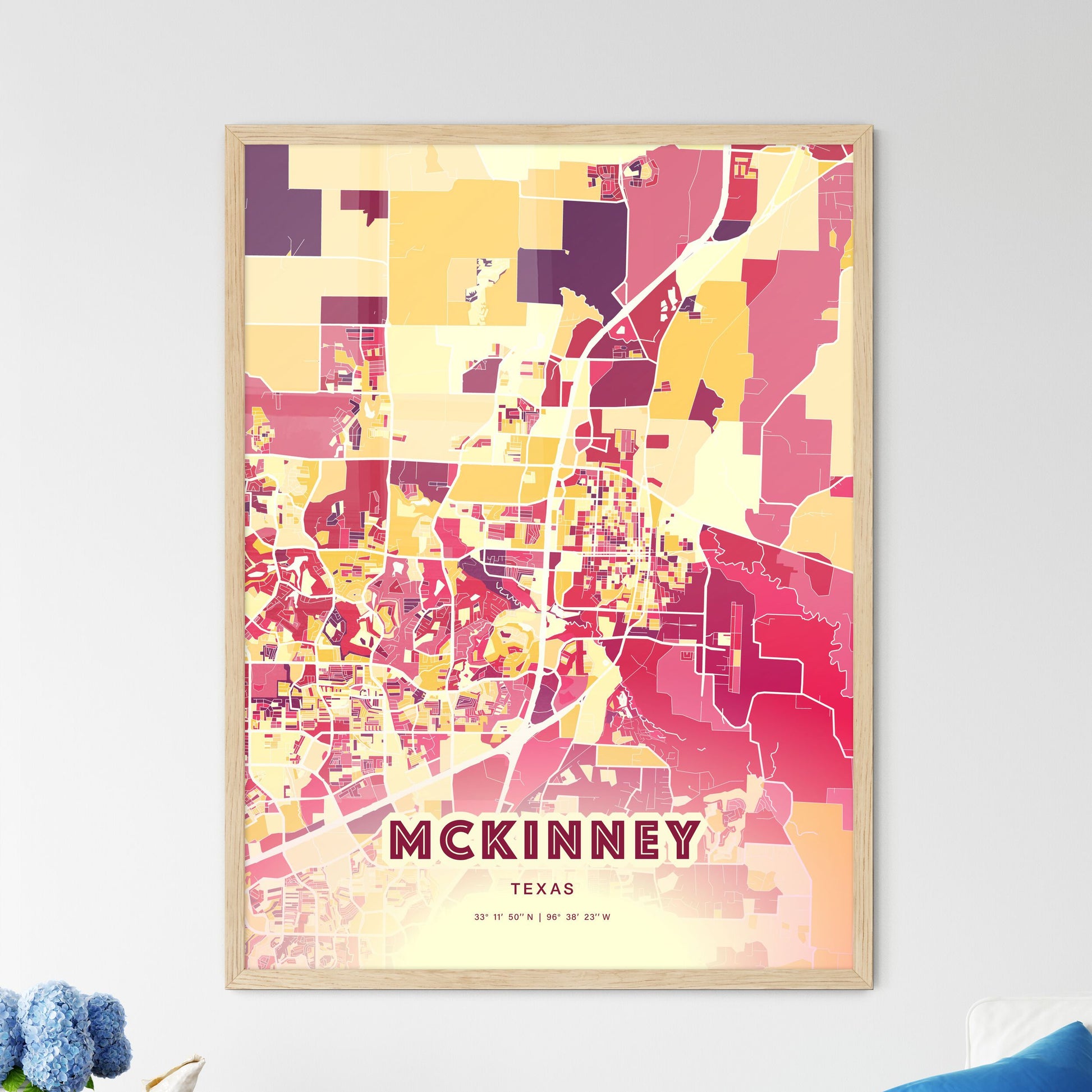 Colorful Mckinney Texas Fine Art Map Hot Red
