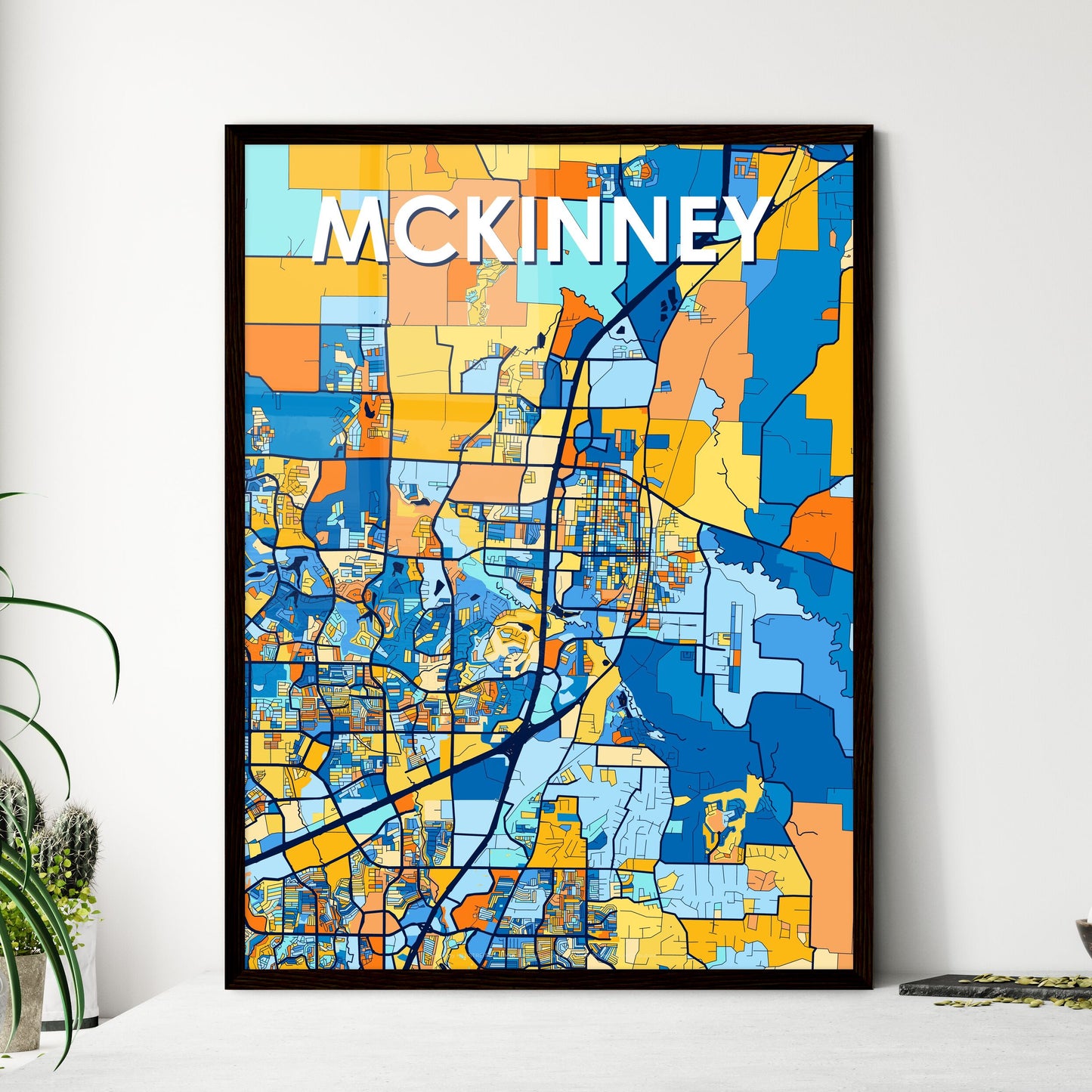 MCKINNEY TEXAS Vibrant Colorful Art Map Poster Blue Orange