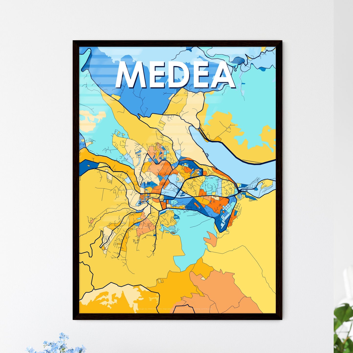 MEDEA ALGERIA Vibrant Colorful Art Map Poster Blue Orange