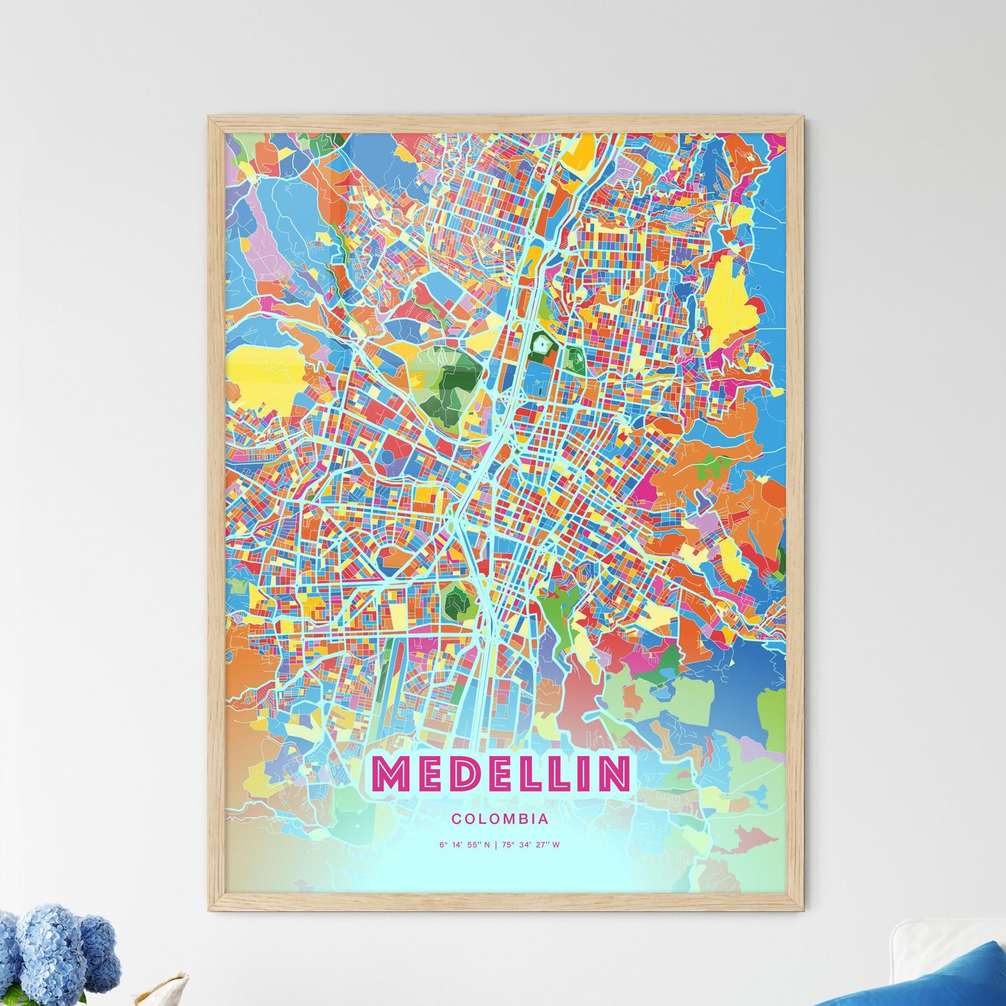 Colorful Medellin Colombia Fine Art Map Crazy Colors
