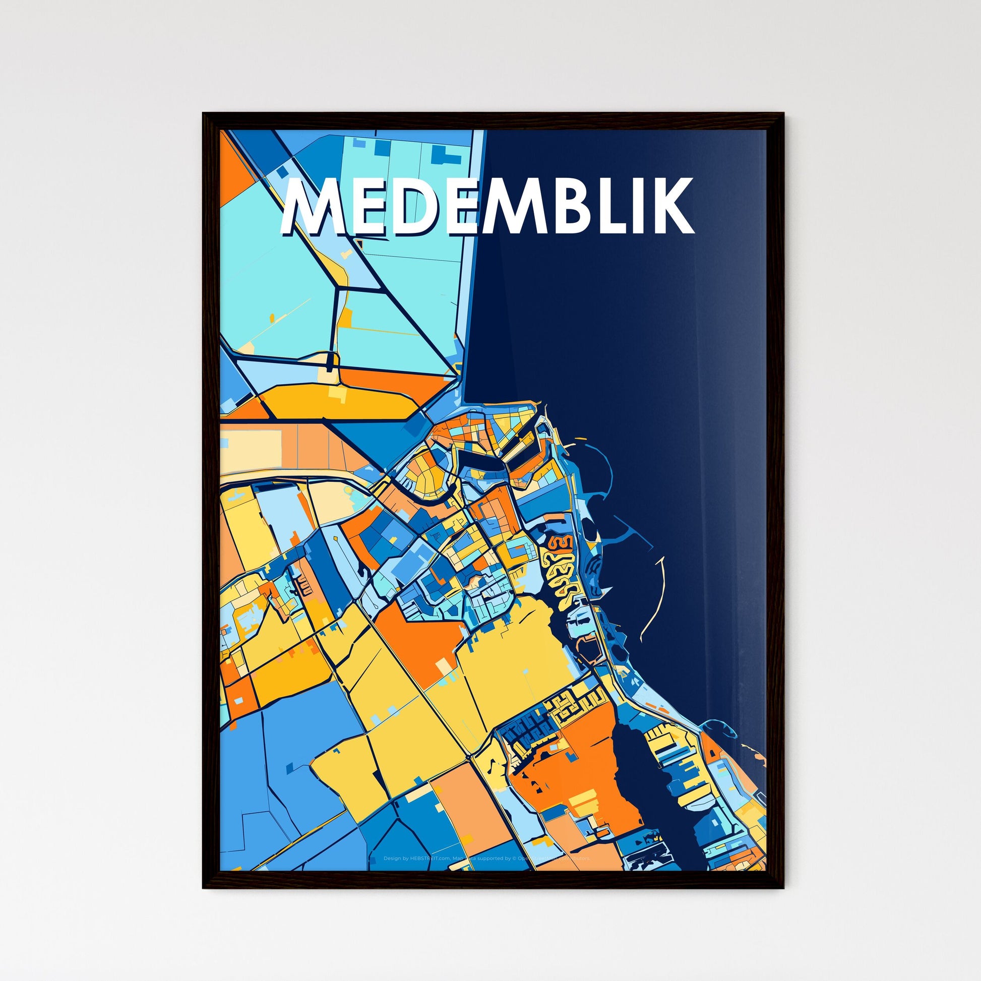 MEDEMBLIK NETHERLANDS Vibrant Colorful Art Map Poster Blue Orange