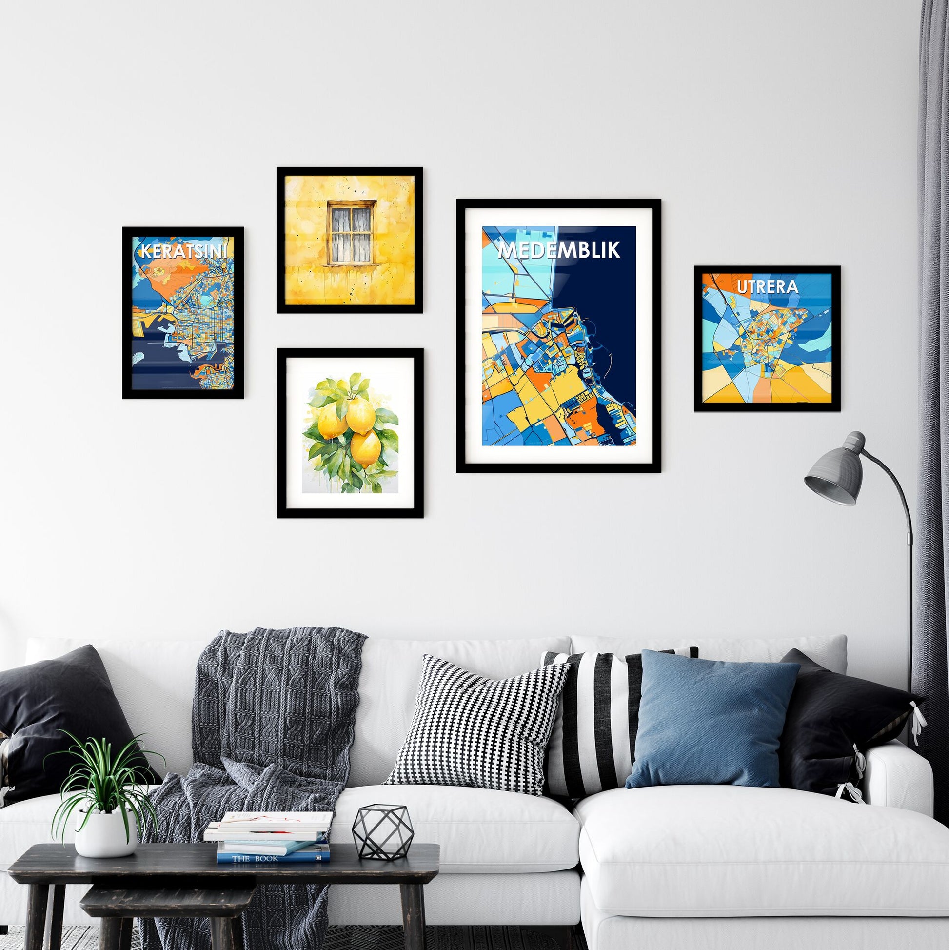 MEDEMBLIK NETHERLANDS Vibrant Colorful Art Map Poster Blue Orange