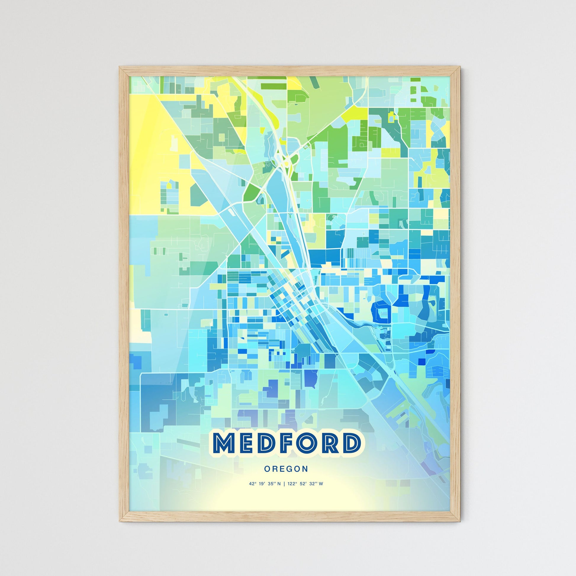 Colorful Medford Oregon Fine Art Map Cool Blue