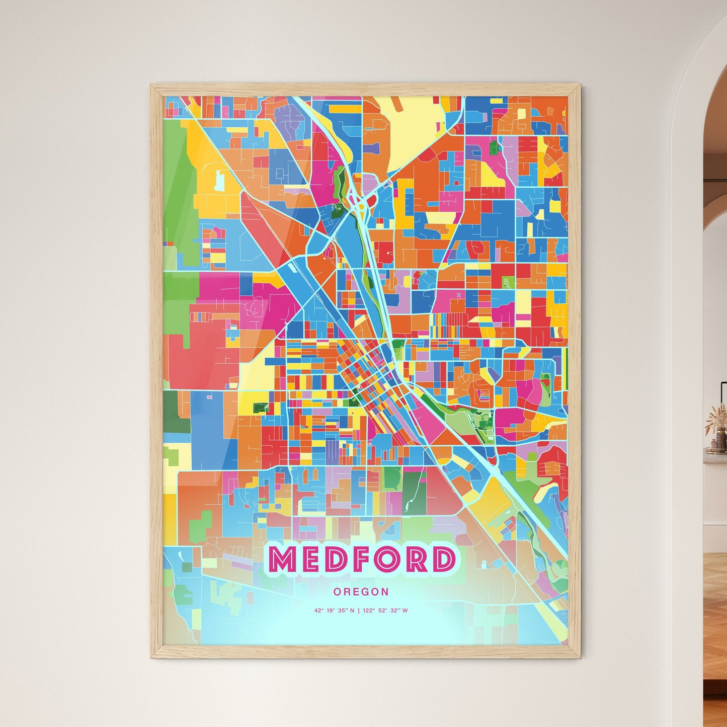 Colorful Medford Oregon Fine Art Map Crazy Colors