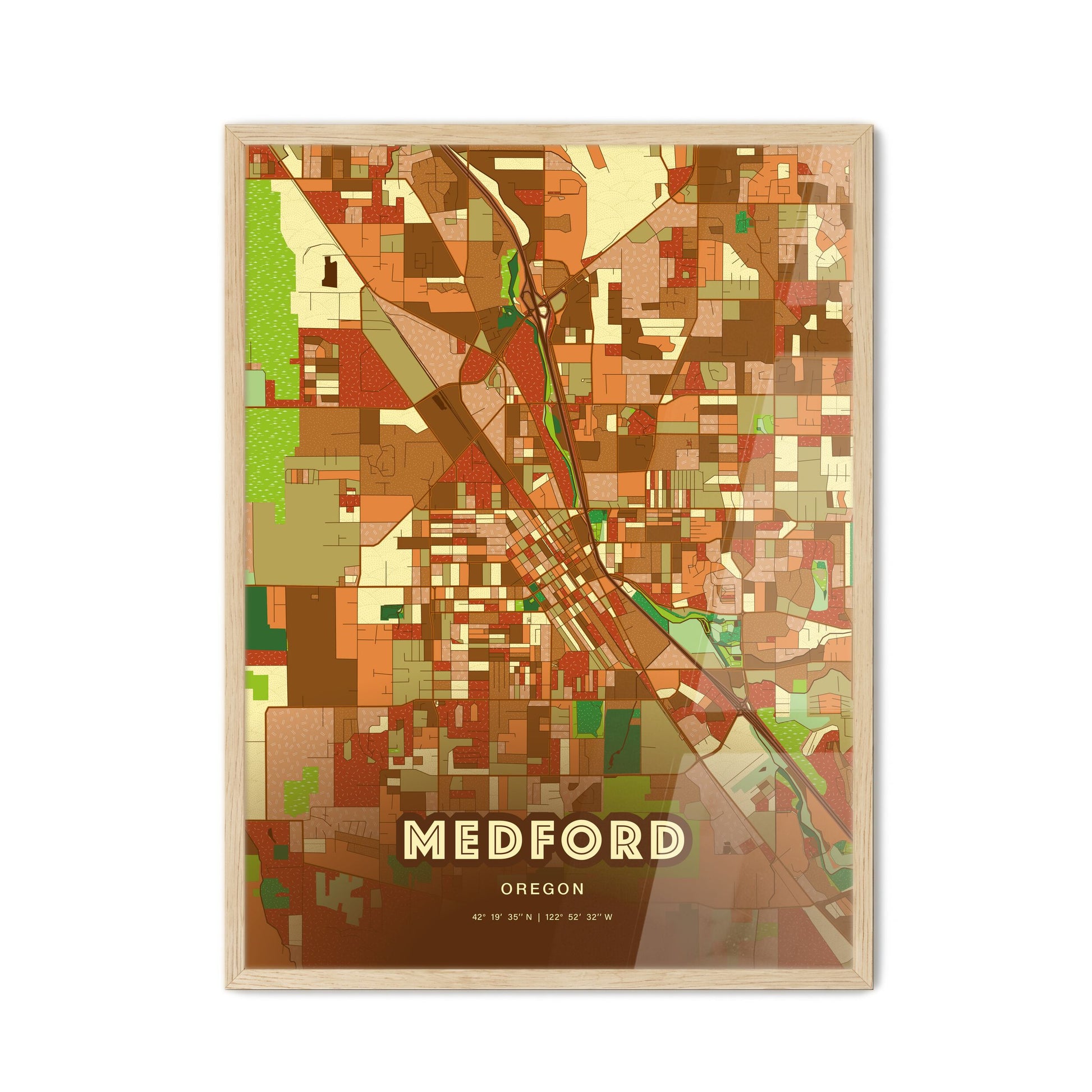 Colorful Medford Oregon Fine Art Map Farmhouse