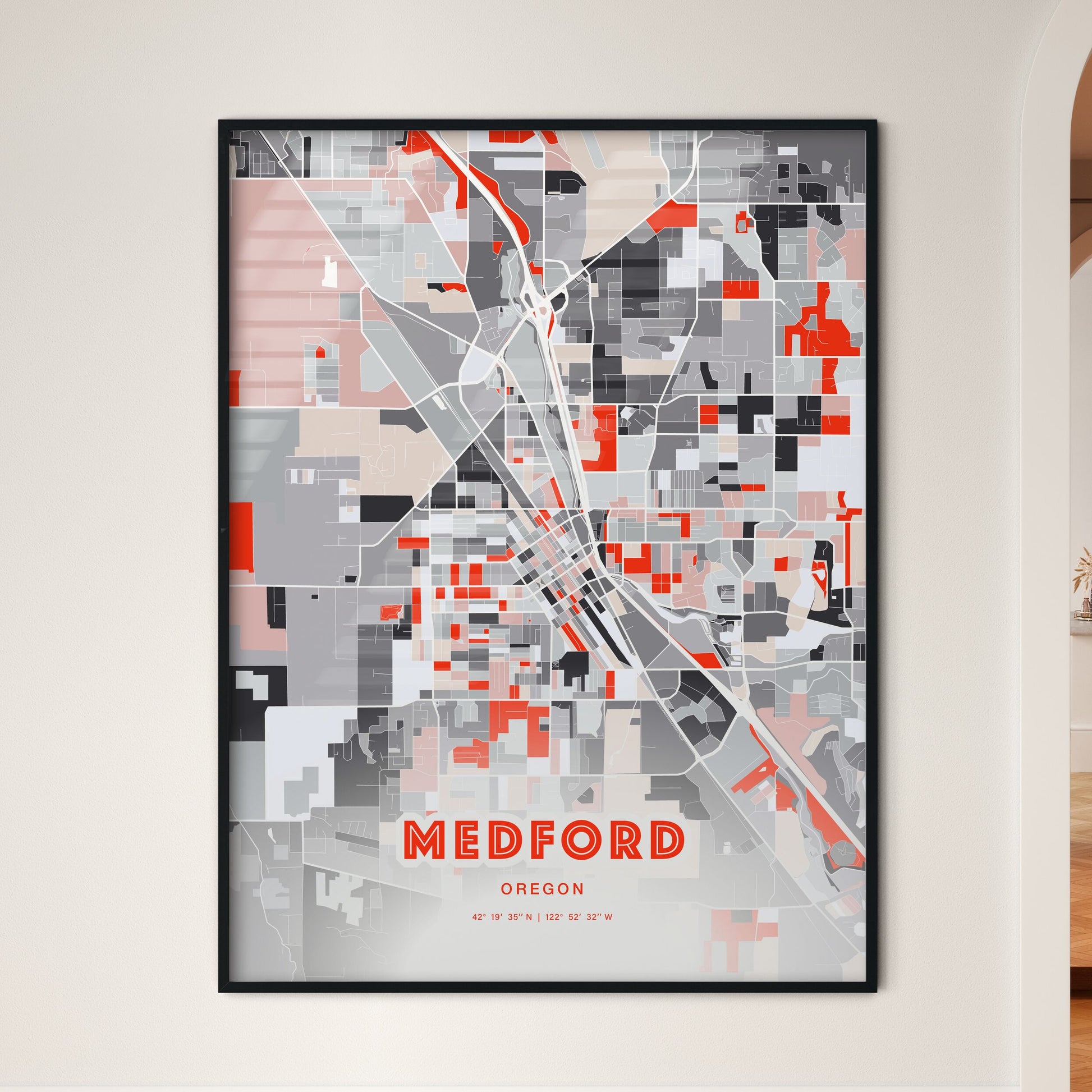 Colorful Medford Oregon Fine Art Map Modern Expressive