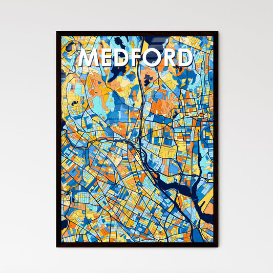 MEDFORD MASSACHUSETTS Vibrant Colorful Art Map Poster Blue Orange