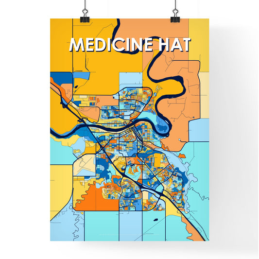 MEDICINE HAT CANADA Vibrant Colorful Art Map Poster