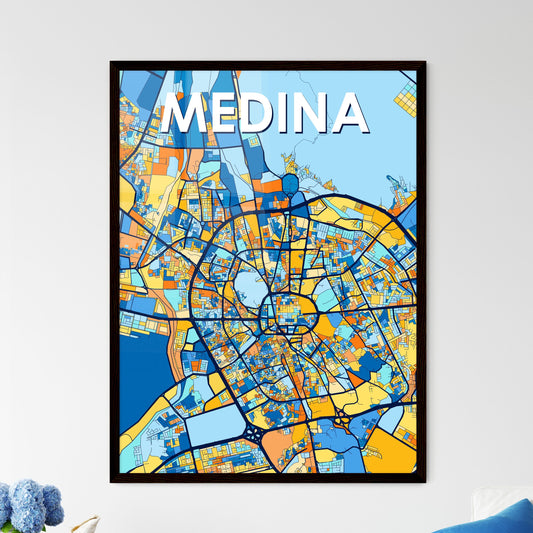 MEDINA SAUDI ARABIA Vibrant Colorful Art Map Poster Blue Orange