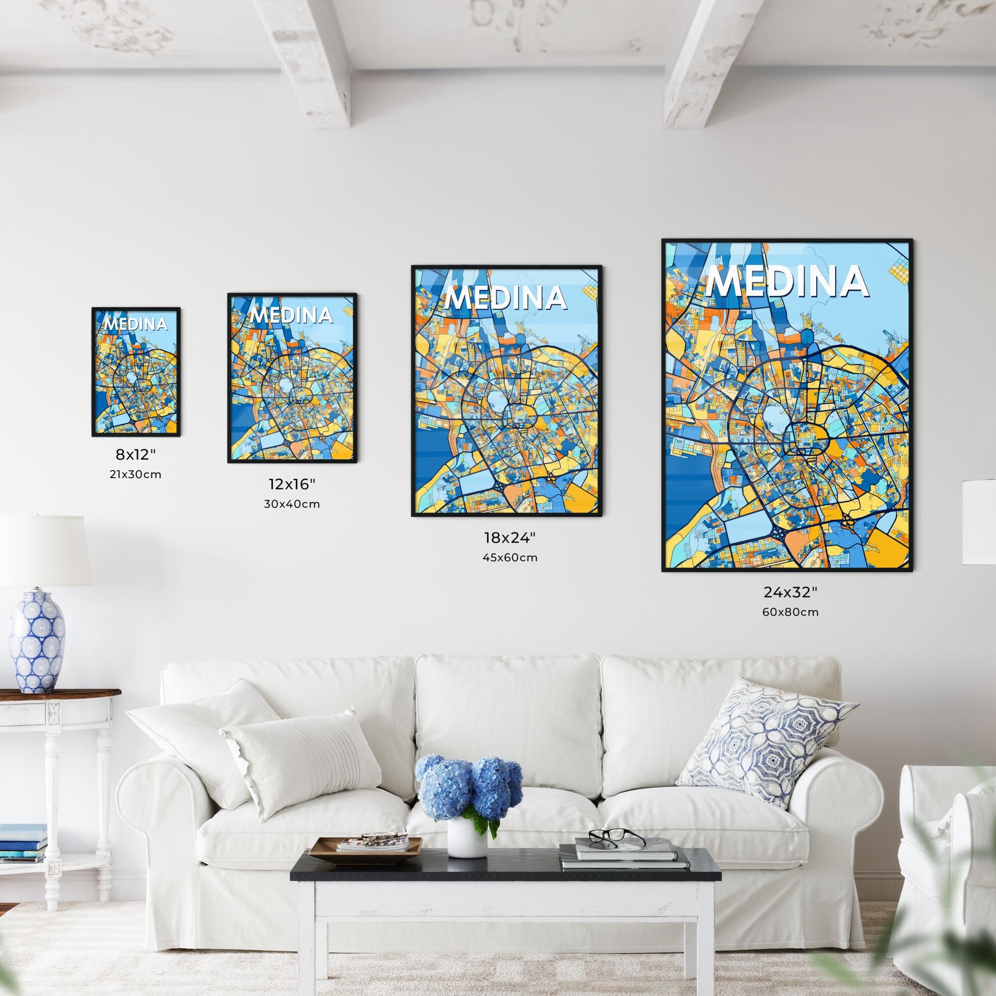 MEDINA SAUDI ARABIA Vibrant Colorful Art Map Poster Blue Orange