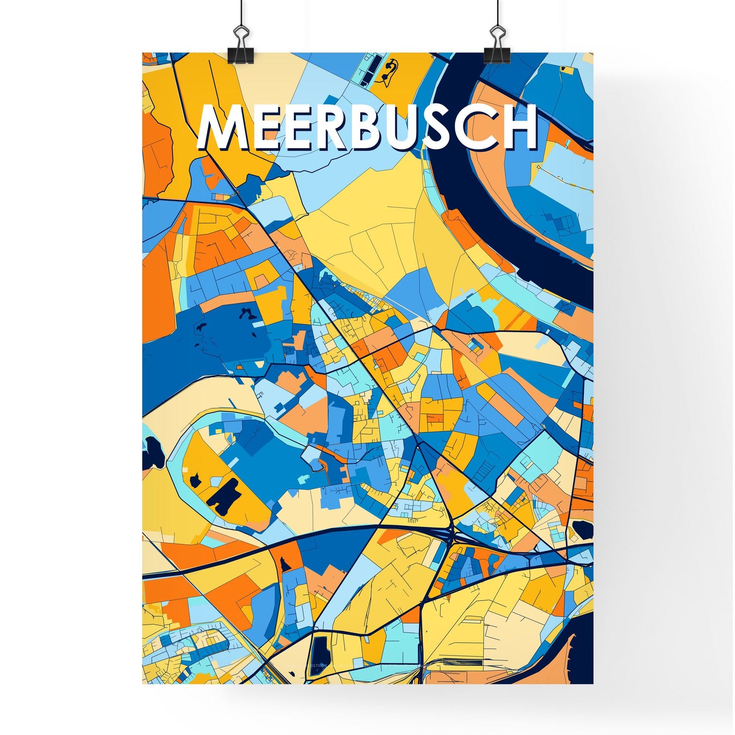 MEERBUSCH GERMANY Vibrant Colorful Art Map Poster Blue Orange