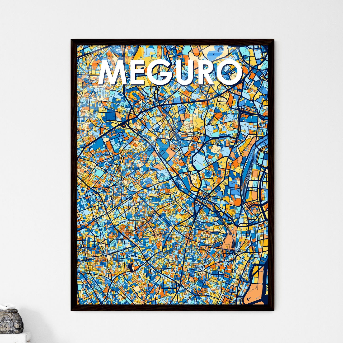 MEGURO JAPAN Vibrant Colorful Art Map Poster Blue Orange